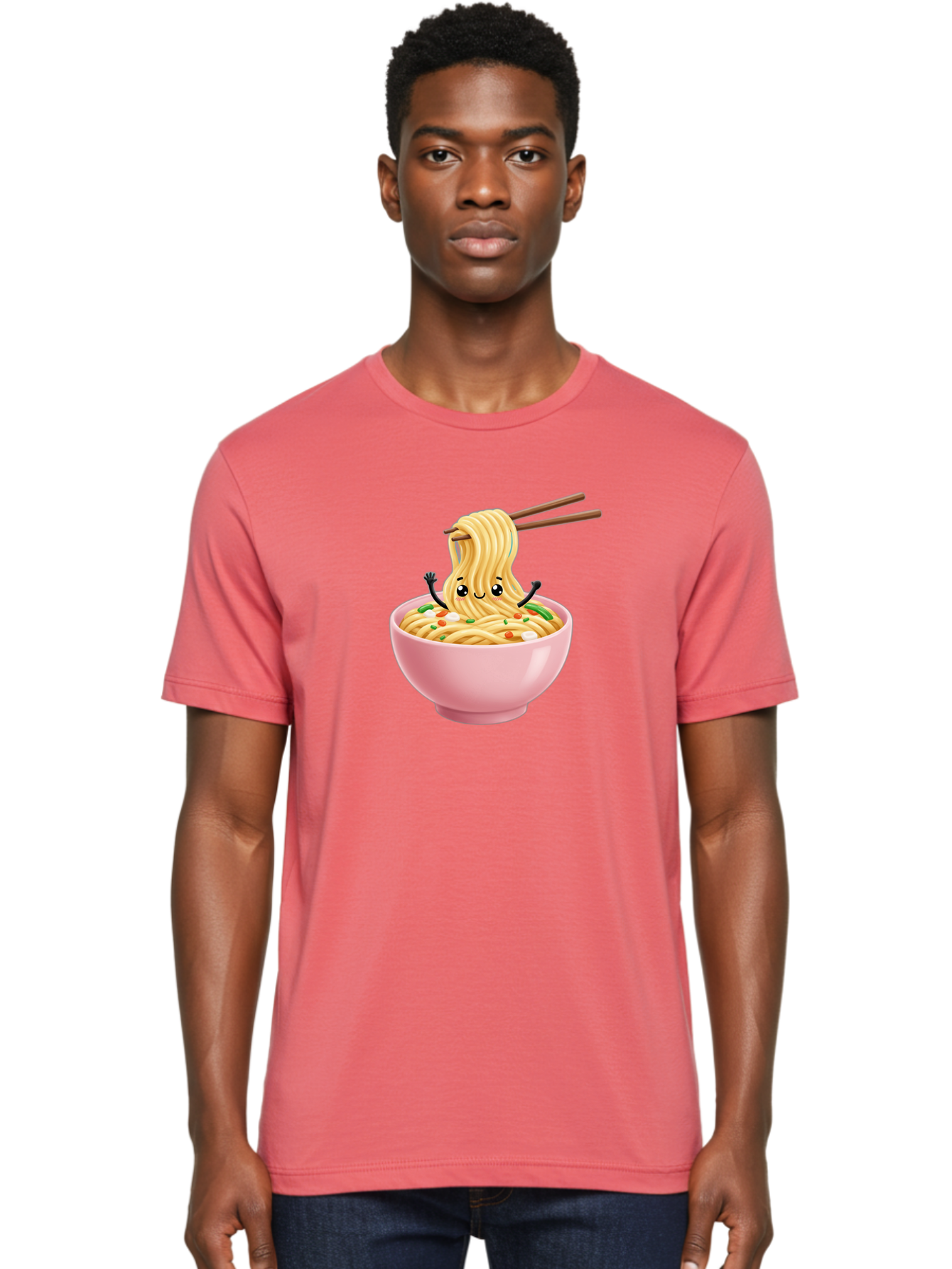 Ramen-Noodle-Character Men'S Graphic Tee, 100% Cotton, Comfortable Casual Summer Wear, Machine Washable, Cartoon Noodles, Ramen Noodles, Noodle Character, Kawaii Food, Cute Noodles, Asian Cuisine, Noodle Bowl, Tasty Noodles, Foodie Art, Bae717 24