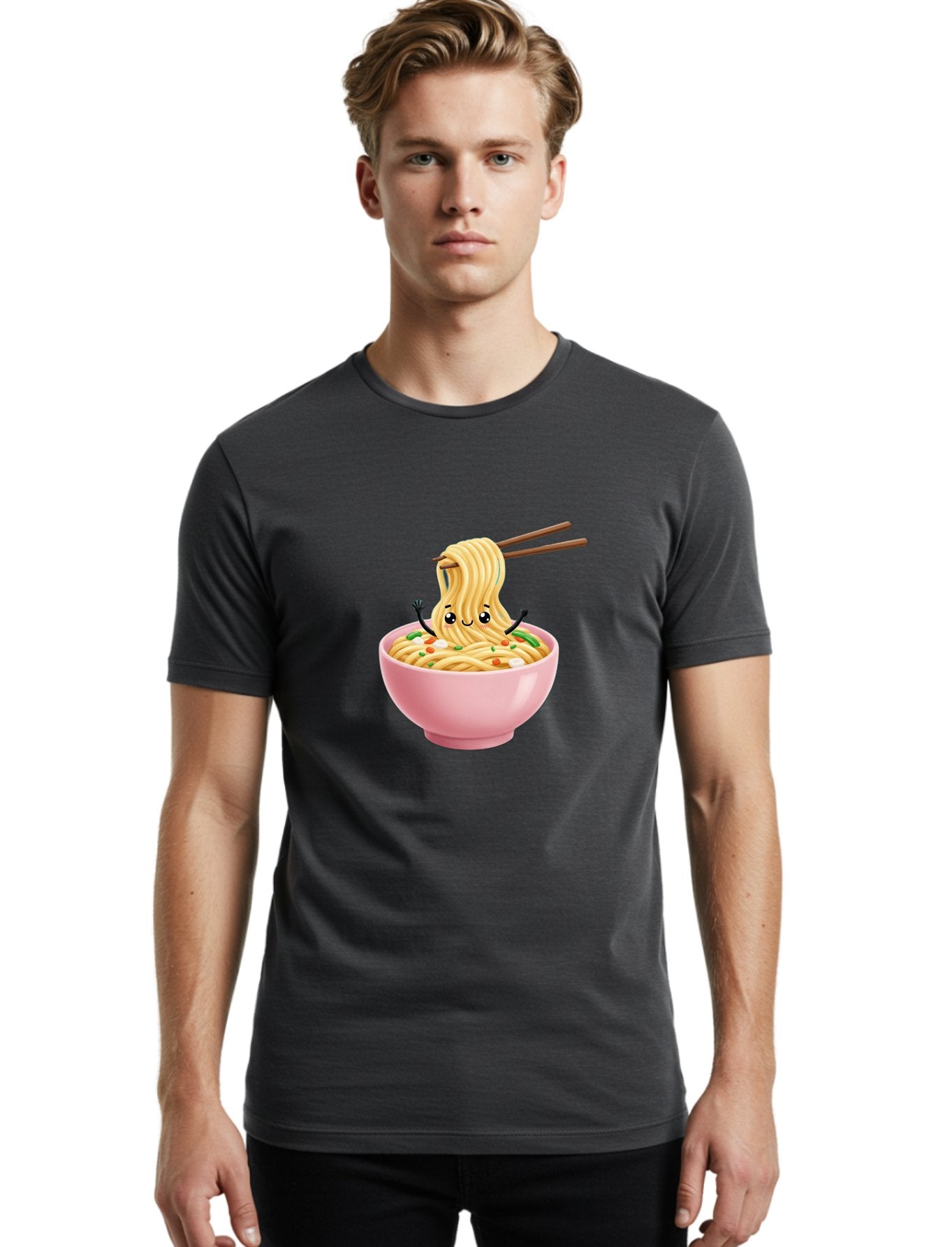 Ramen-Noodle-Character Men'S Graphic Tee, 100% Cotton, Comfortable Casual Summer Wear, Machine Washable, Cartoon Noodles, Ramen Noodles, Noodle Character, Kawaii Food, Cute Noodles, Asian Cuisine, Noodle Bowl, Tasty Noodles, Foodie Art, Bae717 17