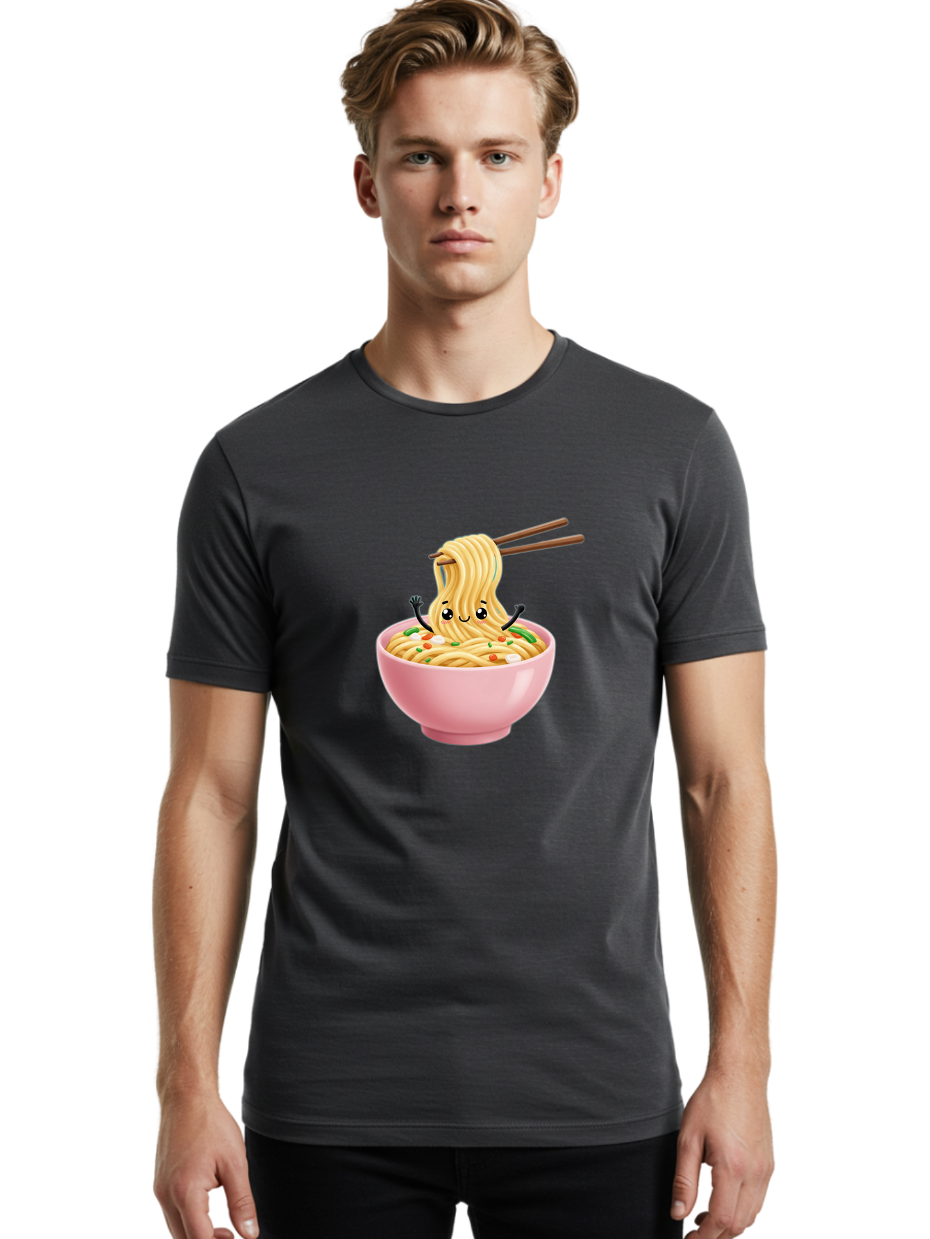 Ramen-Noodle-Character Men'S Graphic Tee, 100% Cotton, Comfortable Casual Summer Wear, Machine Washable, Cartoon Noodles, Ramen Noodles, Noodle Character, Kawaii Food, Cute Noodles, Asian Cuisine, Noodle Bowl, Tasty Noodles, Foodie Art, Bae717 29