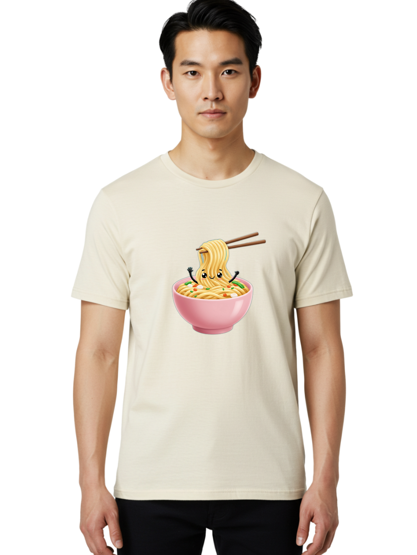 Ramen-Noodle-Character Men'S Graphic Tee, 100% Cotton, Comfortable Casual Summer Wear, Machine Washable, Cartoon Noodles, Ramen Noodles, Noodle Character, Kawaii Food, Cute Noodles, Asian Cuisine, Noodle Bowl, Tasty Noodles, Foodie Art, Bae717 17