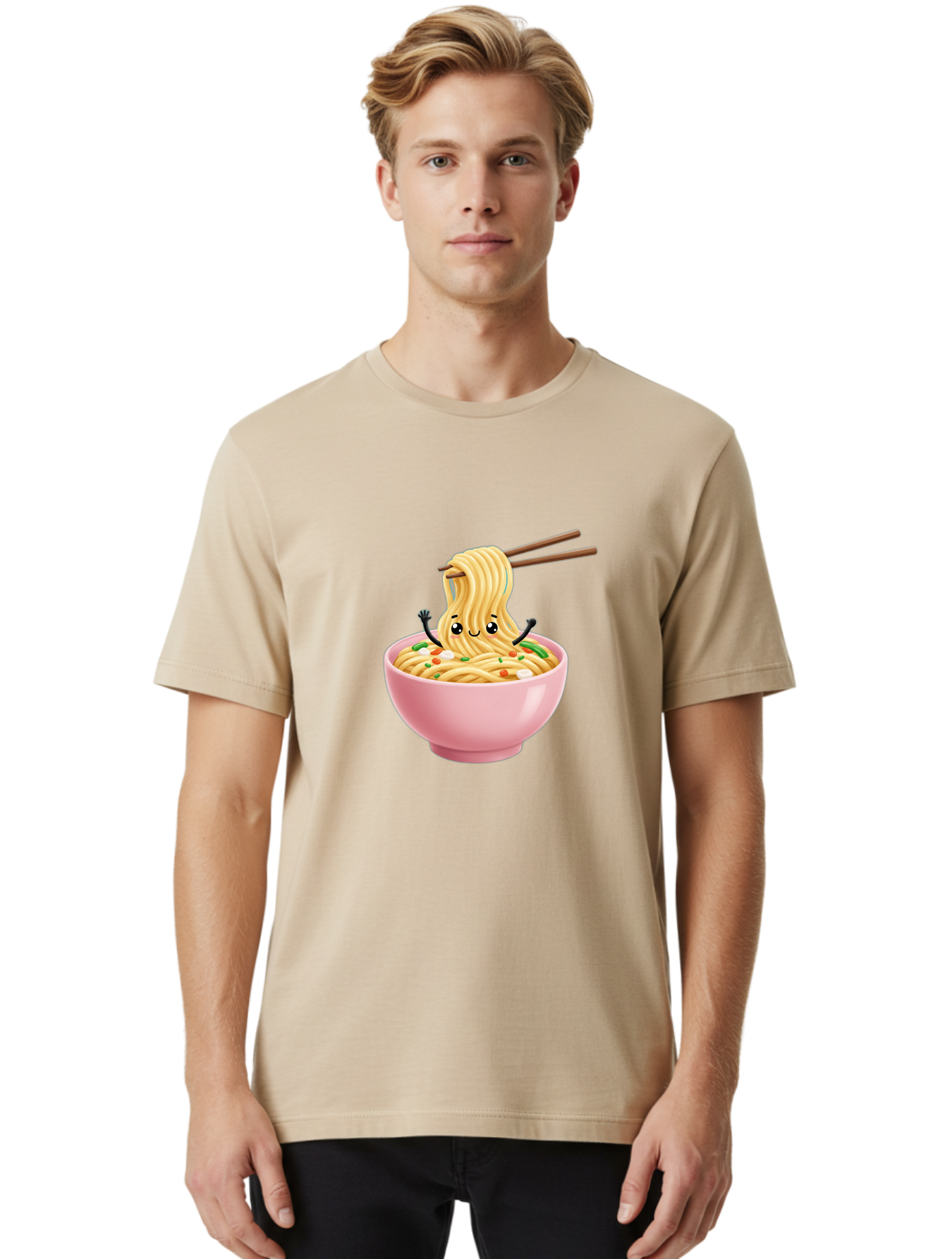 Ramen-Noodle-Character Men'S Graphic Tee, 100% Cotton, Comfortable Casual Summer Wear, Machine Washable, Cartoon Noodles, Ramen Noodles, Noodle Character, Kawaii Food, Cute Noodles, Asian Cuisine, Noodle Bowl, Tasty Noodles, Foodie Art, Bae717 27