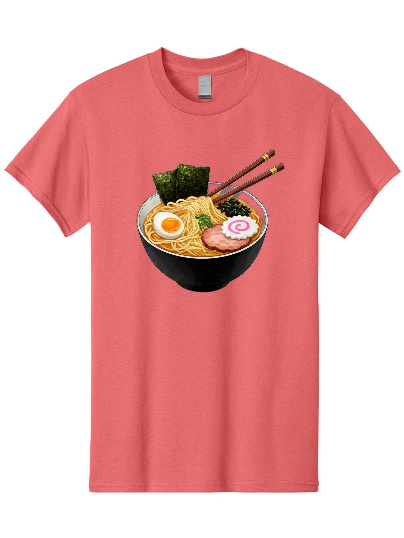 Ramen-Noodles-1 Men'S Graphic Tee, 100% Cotton, Comfortable Casual Summer Wear, Machine Washable, Bowl Of Ramen, Steaming Hot Noodles, Savory Broth, Boiled Egg, Sliced Pork, Seaweed, Green Onions, Fish Cake, Chopsticks, Asian Cuisine, Bae718 3