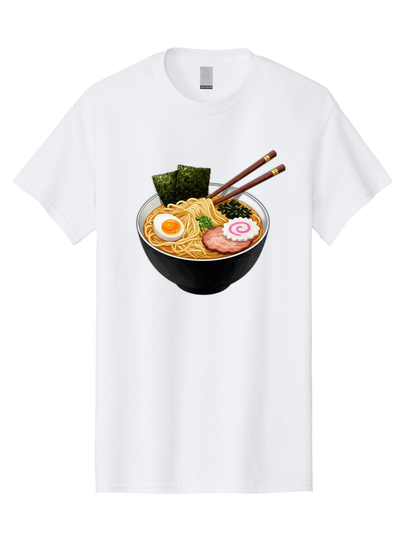 Ramen-Noodles-1 Men'S Graphic Tee, 100% Cotton, Comfortable Casual Summer Wear, Machine Washable, Bowl Of Ramen, Steaming Hot Noodles, Savory Broth, Boiled Egg, Sliced Pork, Seaweed, Green Onions, Fish Cake, Chopsticks, Asian Cuisine, Bae718