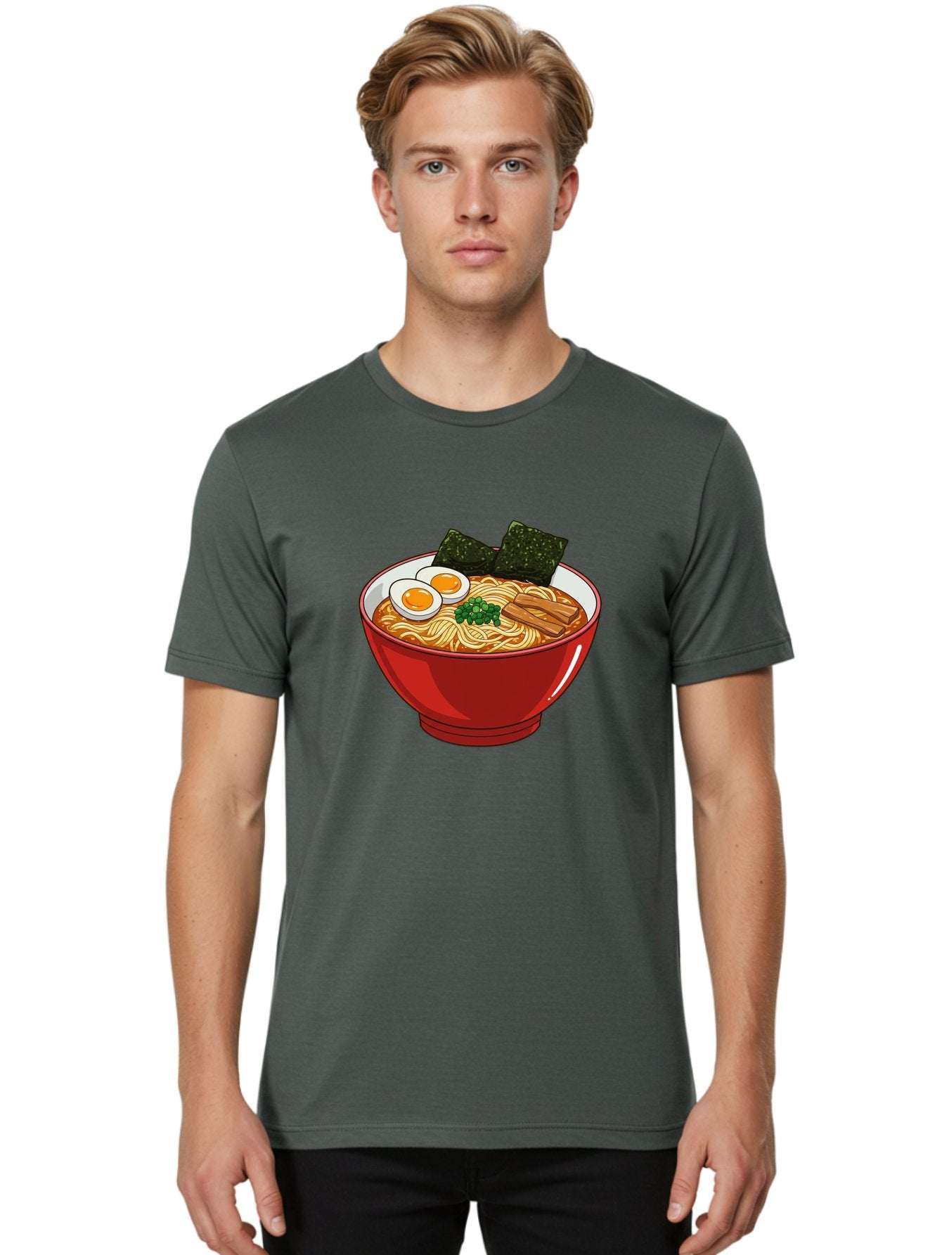 Ramen-Noodles-Bowl Men'S Graphic Tee, 100% Cotton, Comfortable Casual Summer Wear, Machine Washable, Steaming Hot Ramen, Savory Broth, Boiled Egg, Seaweed, Green Onions, Bamboo Shoots, Japanese Cuisine, Comfort Food, Noodle Soup, Asian Flavors Bae720 20
