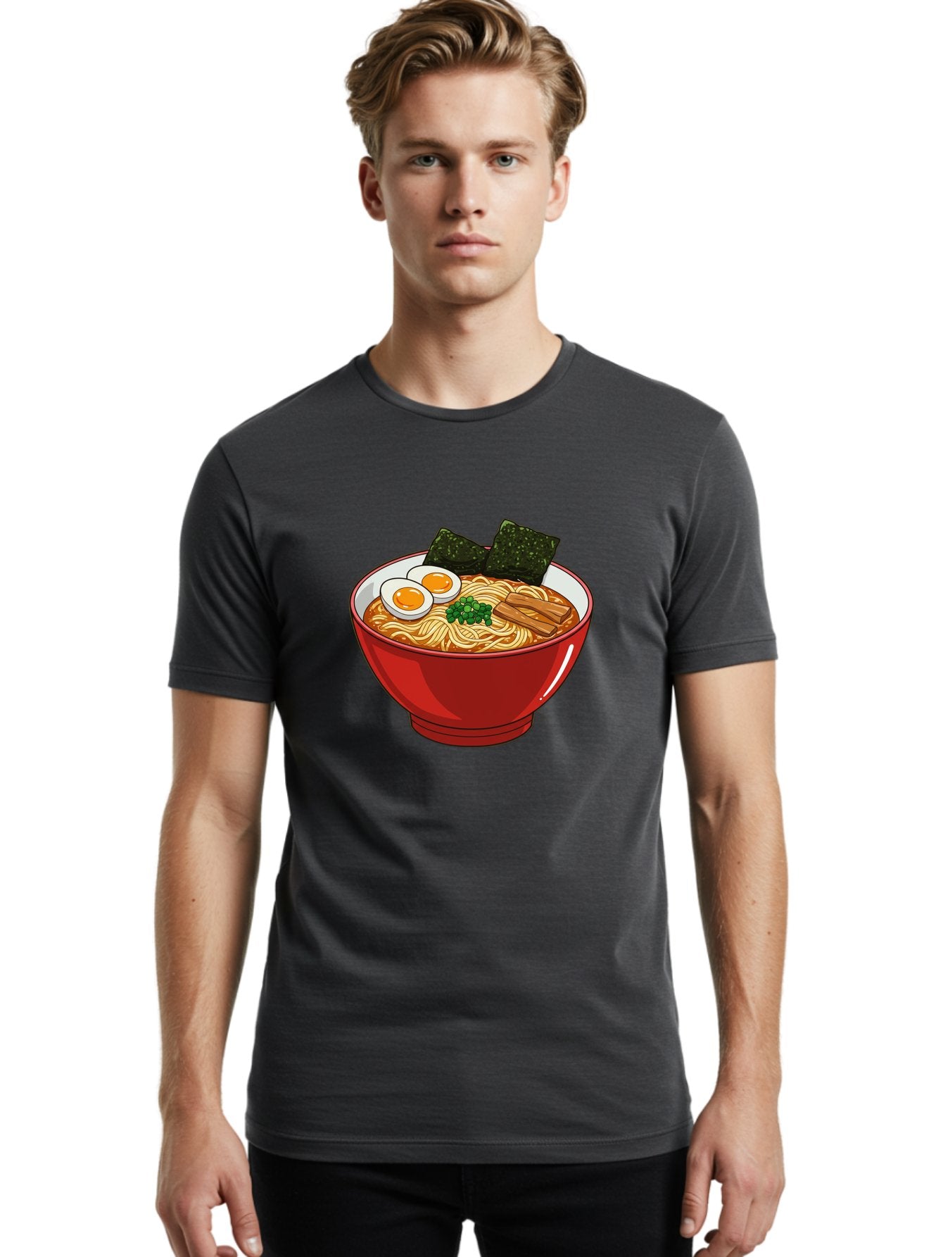 Ramen-Noodles-Bowl Men'S Graphic Tee, 100% Cotton, Comfortable Casual Summer Wear, Machine Washable, Steaming Hot Ramen, Savory Broth, Boiled Egg, Seaweed, Green Onions, Bamboo Shoots, Japanese Cuisine, Comfort Food, Noodle Soup, Asian Flavors Bae720 23