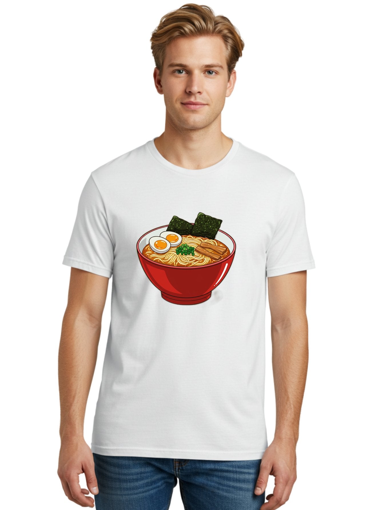 Ramen-Noodles-Bowl Men'S Graphic Tee, 100% Cotton, Comfortable Casual Summer Wear, Machine Washable, Steaming Hot Ramen, Savory Broth, Boiled Egg, Seaweed, Green Onions, Bamboo Shoots, Japanese Cuisine, Comfort Food, Noodle Soup, Asian Flavors Bae720 30