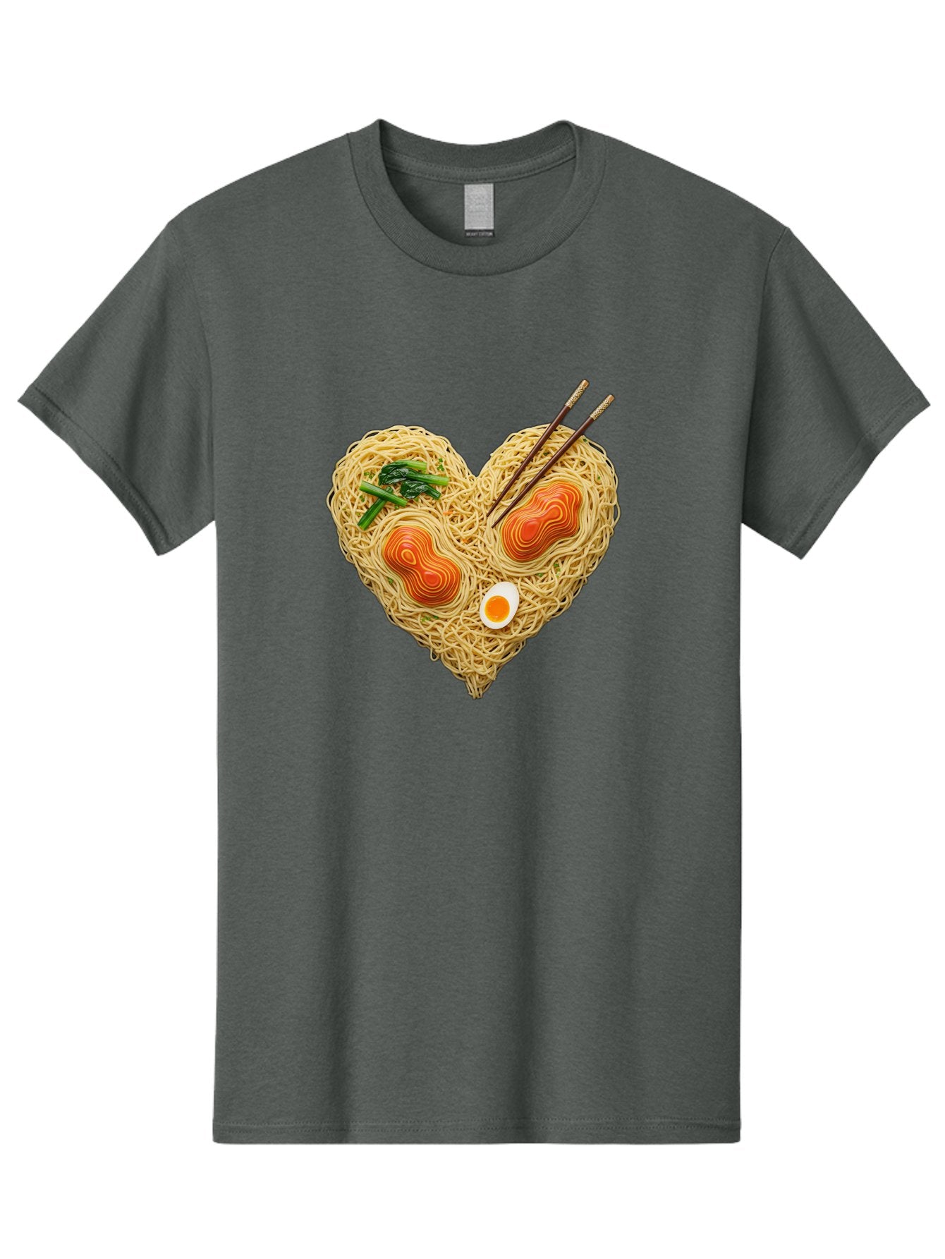 Ramen-Noodles-Heart-1 Men'S Graphic Tee, 100% Cotton, Comfortable Casual Summer Wear, Machine Washable, Ramen Noodles, Heart-Shaped Noodles, Asian Cuisine, Delicious Meal, Savory Flavors, Boiled Egg, Chopsticks, Green Vegetables Bae721