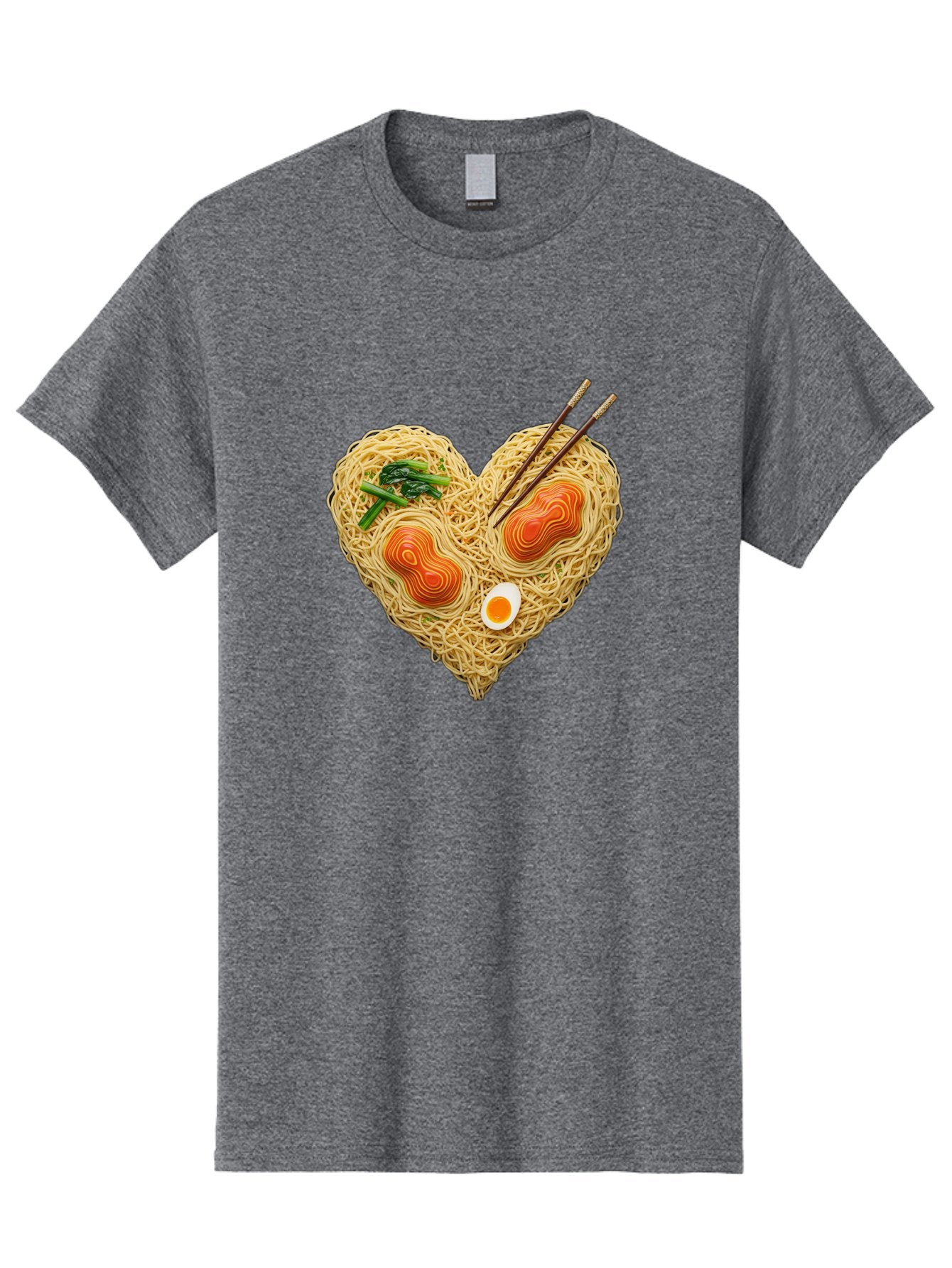 Ramen-Noodles-Heart-1 Men'S Graphic Tee, 100% Cotton, Comfortable Casual Summer Wear, Machine Washable, Ramen Noodles, Heart-Shaped Noodles, Asian Cuisine, Delicious Meal, Savory Flavors, Boiled Egg, Chopsticks, Green Vegetables Bae721 13