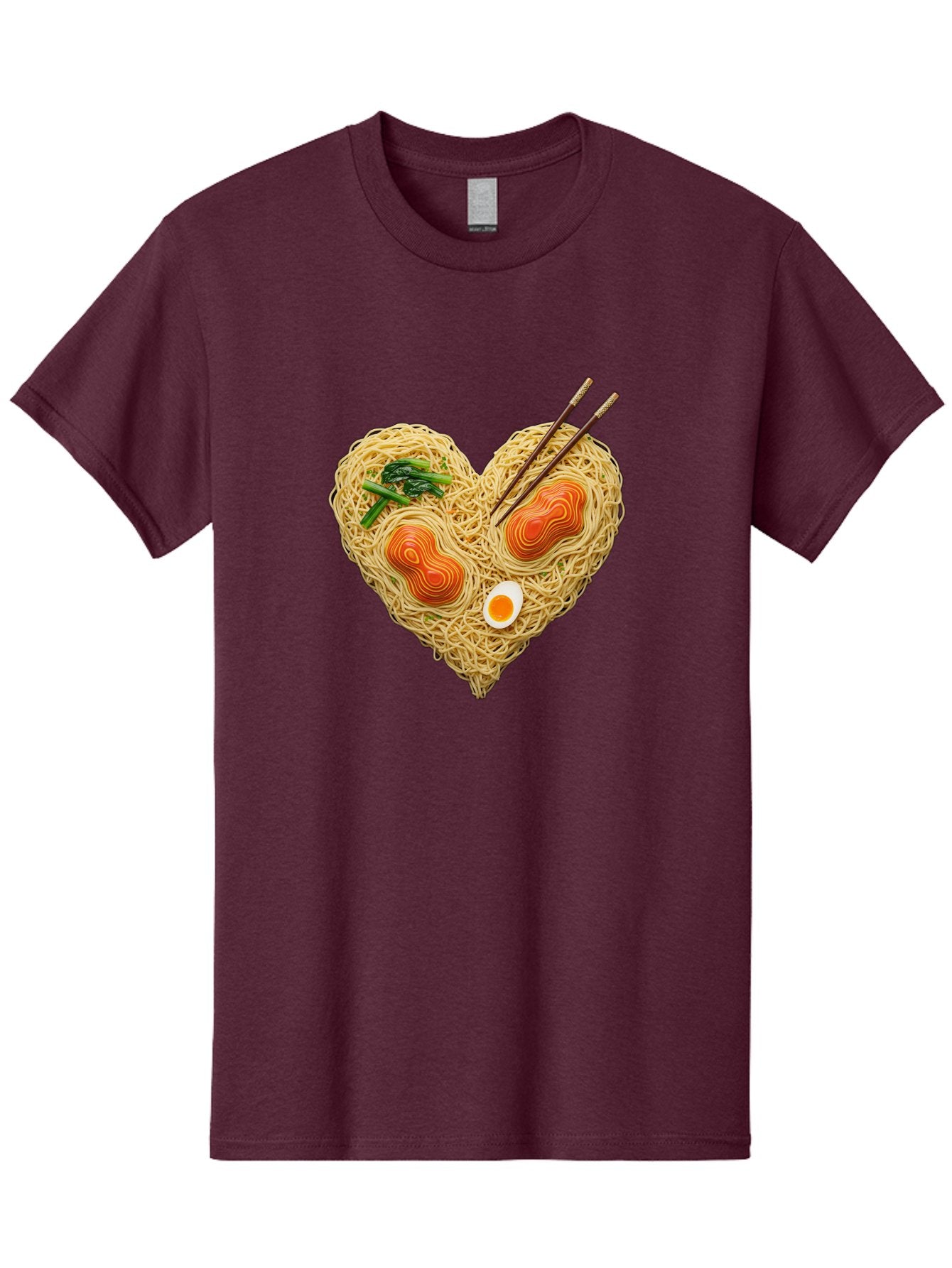 Ramen-Noodles-Heart-1 Men'S Graphic Tee, 100% Cotton, Comfortable Casual Summer Wear, Machine Washable, Ramen Noodles, Heart-Shaped Noodles, Asian Cuisine, Delicious Meal, Savory Flavors, Boiled Egg, Chopsticks, Green Vegetables Bae721 4