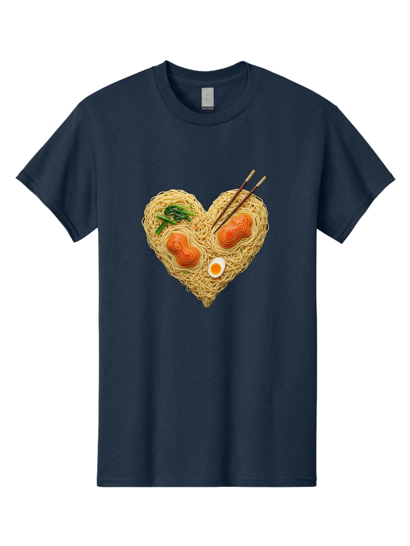 Ramen-Noodles-Heart-1 Men'S Graphic Tee, 100% Cotton, Comfortable Casual Summer Wear, Machine Washable, Ramen Noodles, Heart-Shaped Noodles, Asian Cuisine, Delicious Meal, Savory Flavors, Boiled Egg, Chopsticks, Green Vegetables Bae721