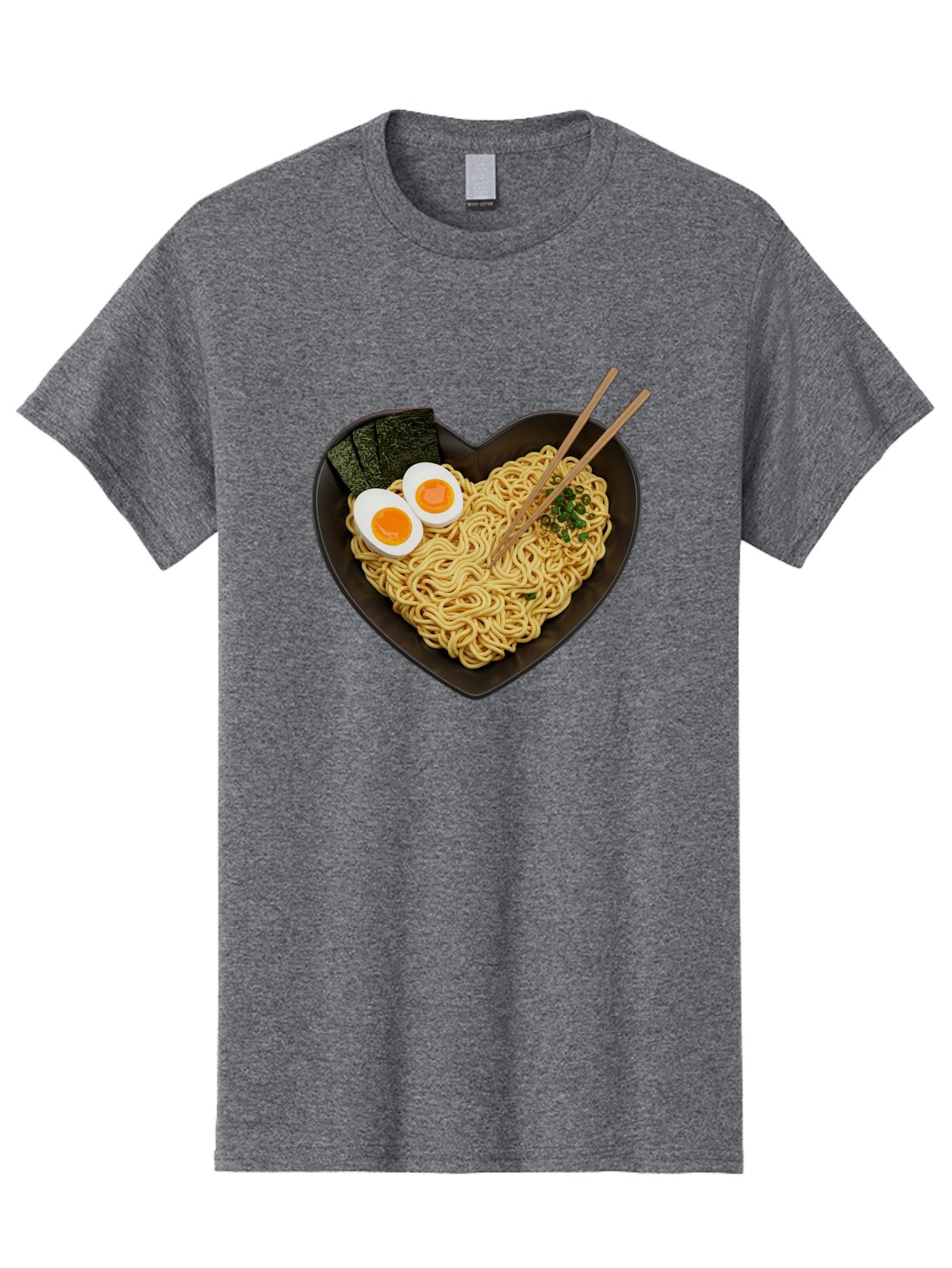 Ramen-Noodles-Heart-Shaped-Bowl Men'S Graphic Tee, 100% Cotton, Comfortable Casual Summer Wear, Machine Washable, Ramen Noodles, Heart-Shaped Bowl, Soft-Boiled Eggs, Seaweed, Chopsticks, Asian Cuisine, Comfort Food, Savory Dish, Noodle Soup, Bae722 3