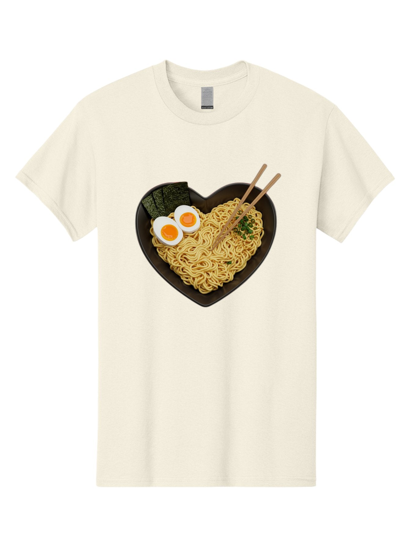 Ramen-Noodles-Heart-Shaped-Bowl Men'S Graphic Tee, 100% Cotton, Comfortable Casual Summer Wear, Machine Washable, Ramen Noodles, Heart-Shaped Bowl, Soft-Boiled Eggs, Seaweed, Chopsticks, Asian Cuisine, Comfort Food, Savory Dish, Noodle Soup, Bae722 5