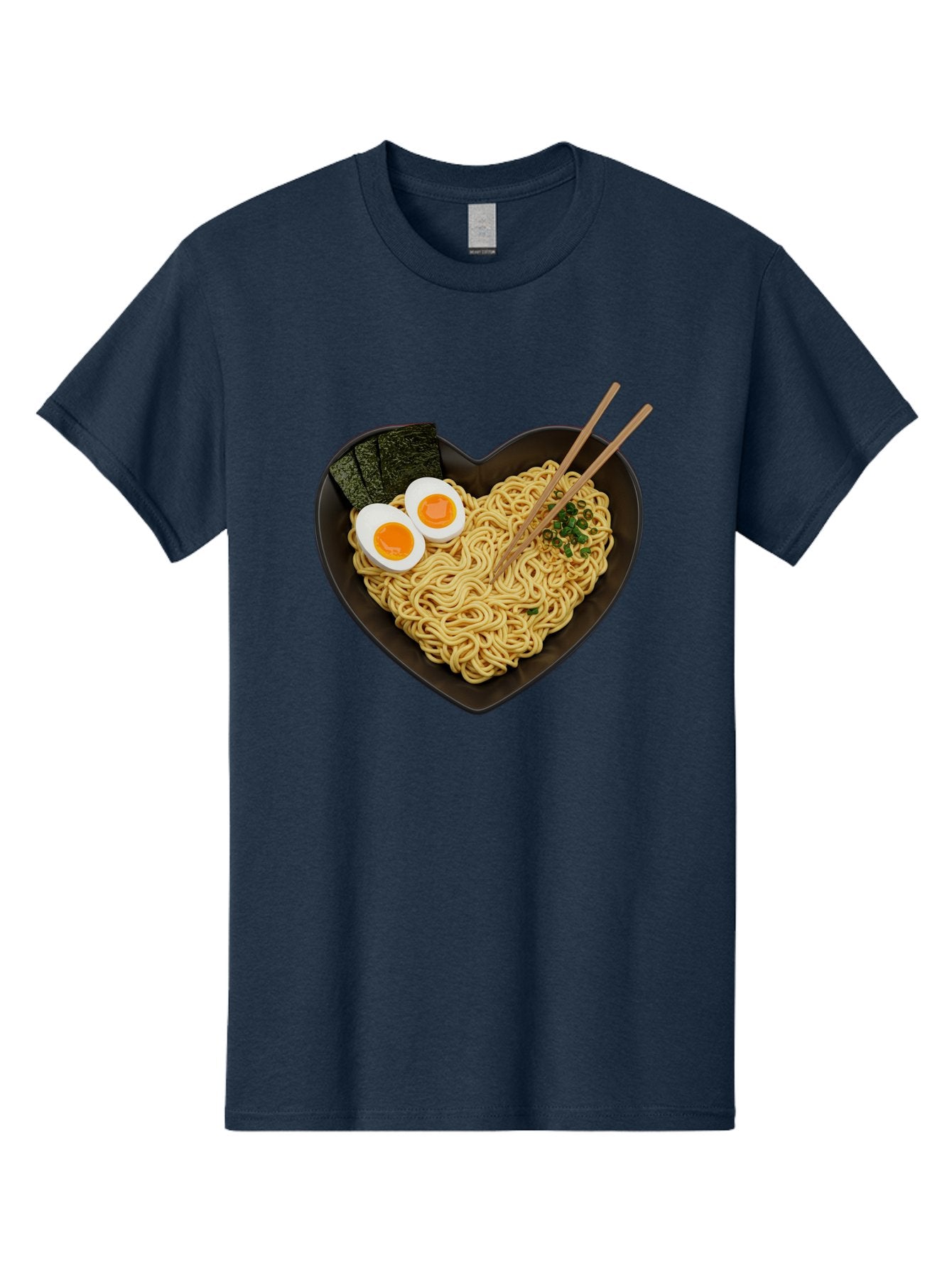 Ramen-Noodles-Heart-Shaped-Bowl Men'S Graphic Tee, 100% Cotton, Comfortable Casual Summer Wear, Machine Washable, Ramen Noodles, Heart-Shaped Bowl, Soft-Boiled Eggs, Seaweed, Chopsticks, Asian Cuisine, Comfort Food, Savory Dish, Noodle Soup, Bae722
