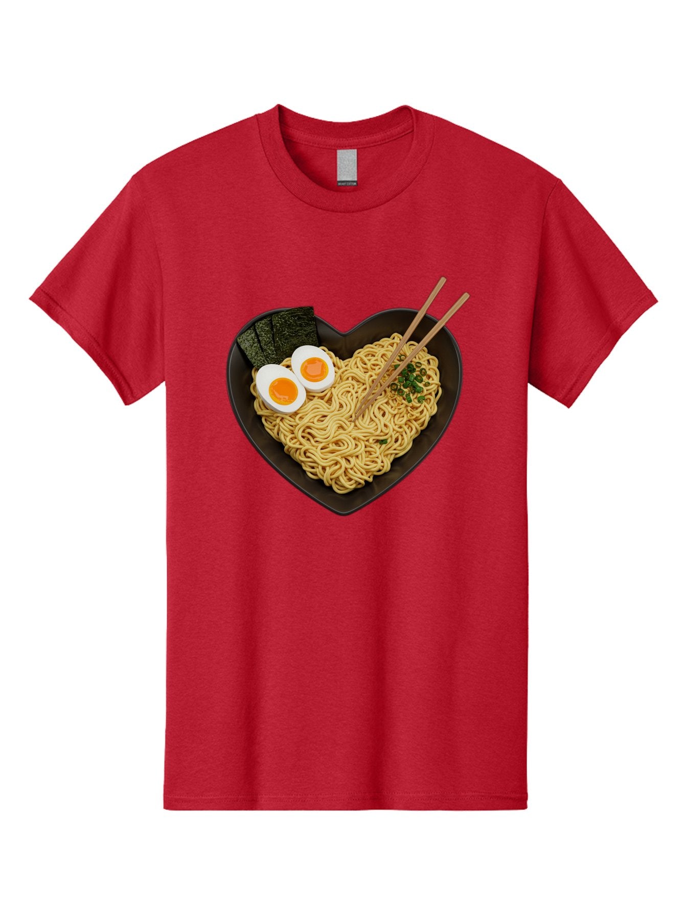 Ramen-Noodles-Heart-Shaped-Bowl Men'S Graphic Tee, 100% Cotton, Comfortable Casual Summer Wear, Machine Washable, Ramen Noodles, Heart-Shaped Bowl, Soft-Boiled Eggs, Seaweed, Chopsticks, Asian Cuisine, Comfort Food, Savory Dish, Noodle Soup, Bae722 15