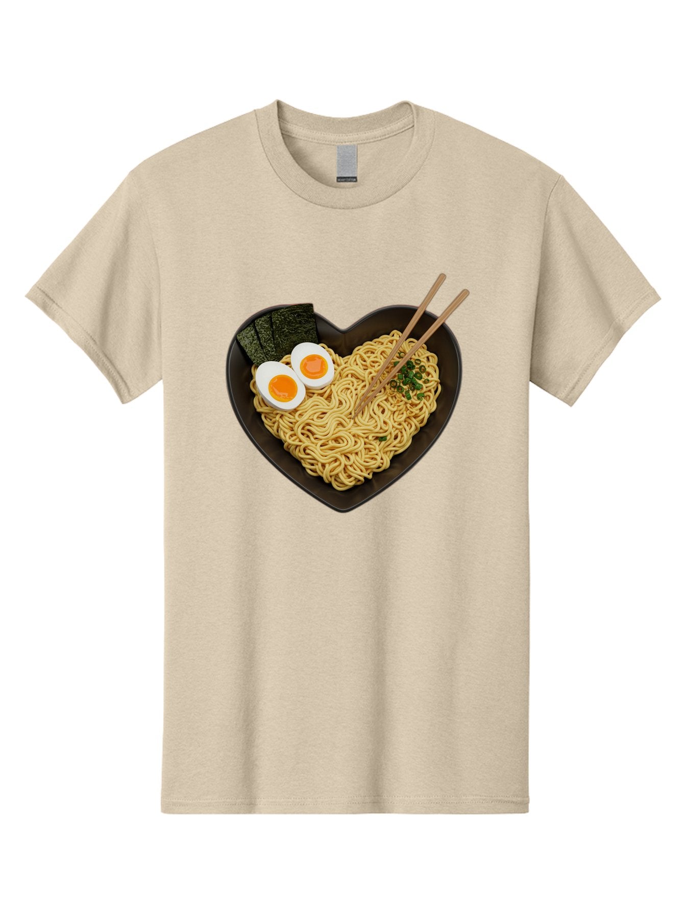 Ramen-Noodles-Heart-Shaped-Bowl Men'S Graphic Tee, 100% Cotton, Comfortable Casual Summer Wear, Machine Washable, Ramen Noodles, Heart-Shaped Bowl, Soft-Boiled Eggs, Seaweed, Chopsticks, Asian Cuisine, Comfort Food, Savory Dish, Noodle Soup, Bae722 4