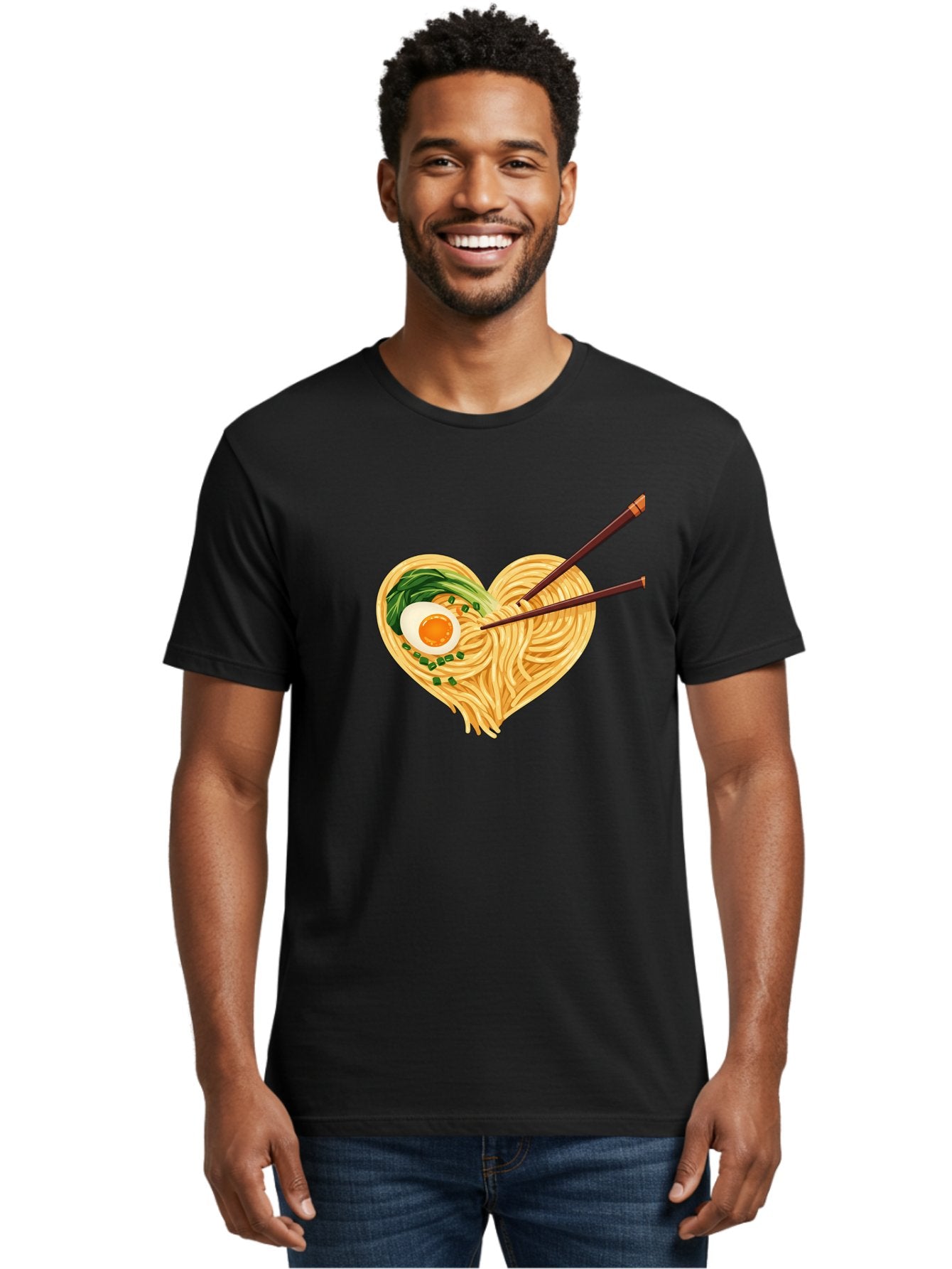 Ramen-Noodles-Heart Men'S Graphic Tee, 100% Cotton, Comfortable Casual Summer Wear, Machine Washable, Heart-Shaped Noodles, Ramen, Egg, Green Onions, Asian Cuisine, Chopsticks, Noodle Dish, Meal, Food, Appetizing, Delicious Bae723 16