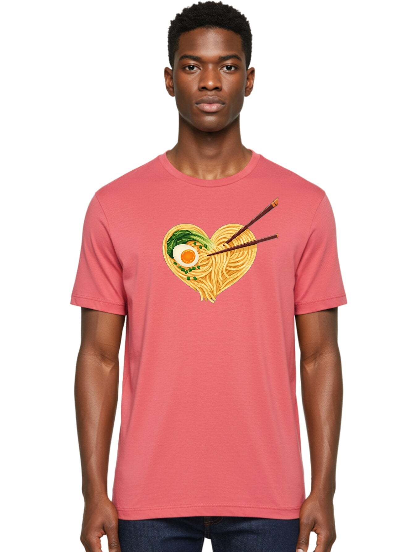 Ramen-Noodles-Heart Men'S Graphic Tee, 100% Cotton, Comfortable Casual Summer Wear, Machine Washable, Heart-Shaped Noodles, Ramen, Egg, Green Onions, Asian Cuisine, Chopsticks, Noodle Dish, Meal, Food, Appetizing, Delicious Bae723 22