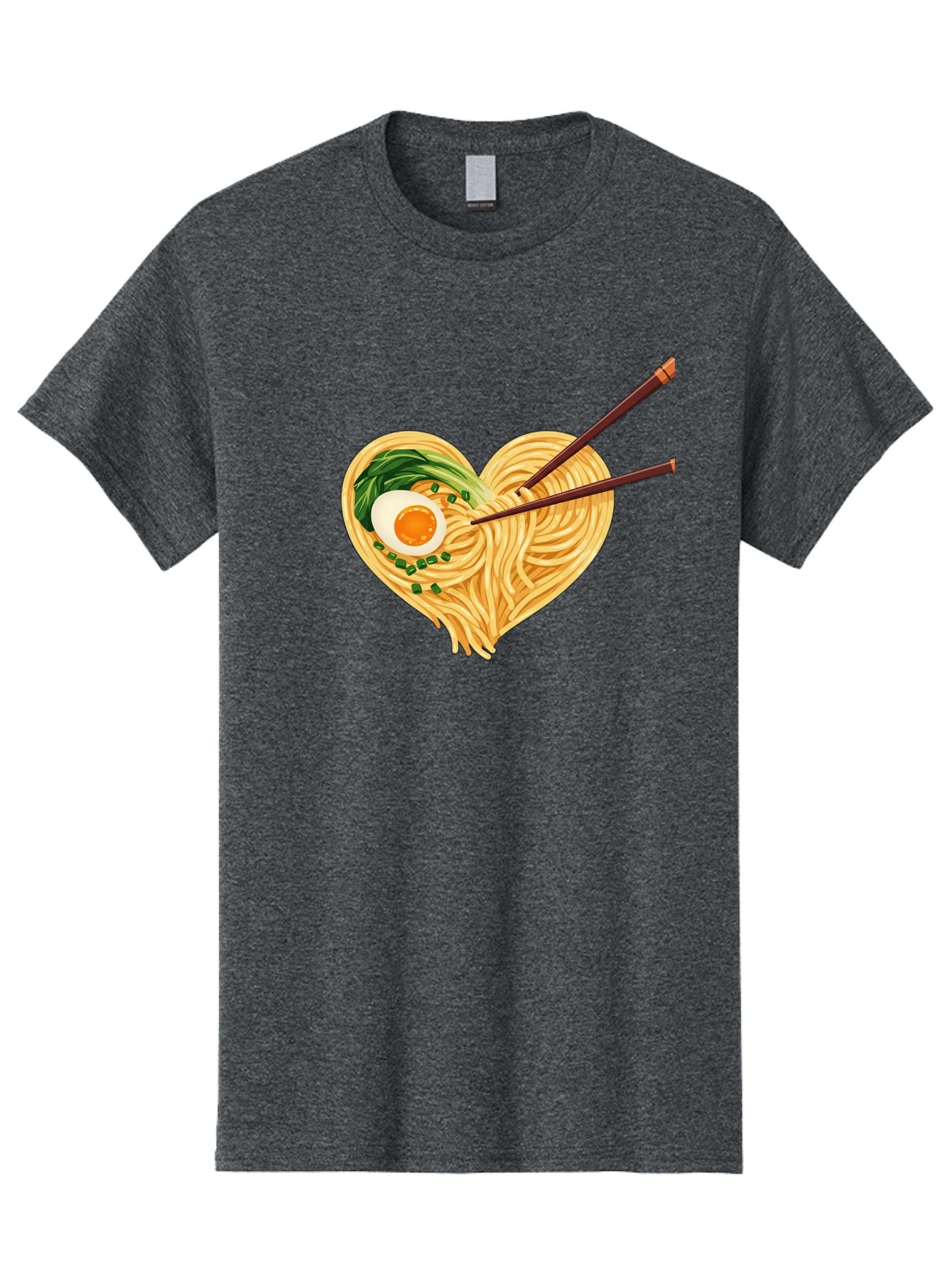 Ramen-Noodles-Heart Men'S Graphic Tee, 100% Cotton, Comfortable Casual Summer Wear, Machine Washable, Heart-Shaped Noodles, Ramen, Egg, Green Onions, Asian Cuisine, Chopsticks, Noodle Dish, Meal, Food, Appetizing, Delicious Bae723 4