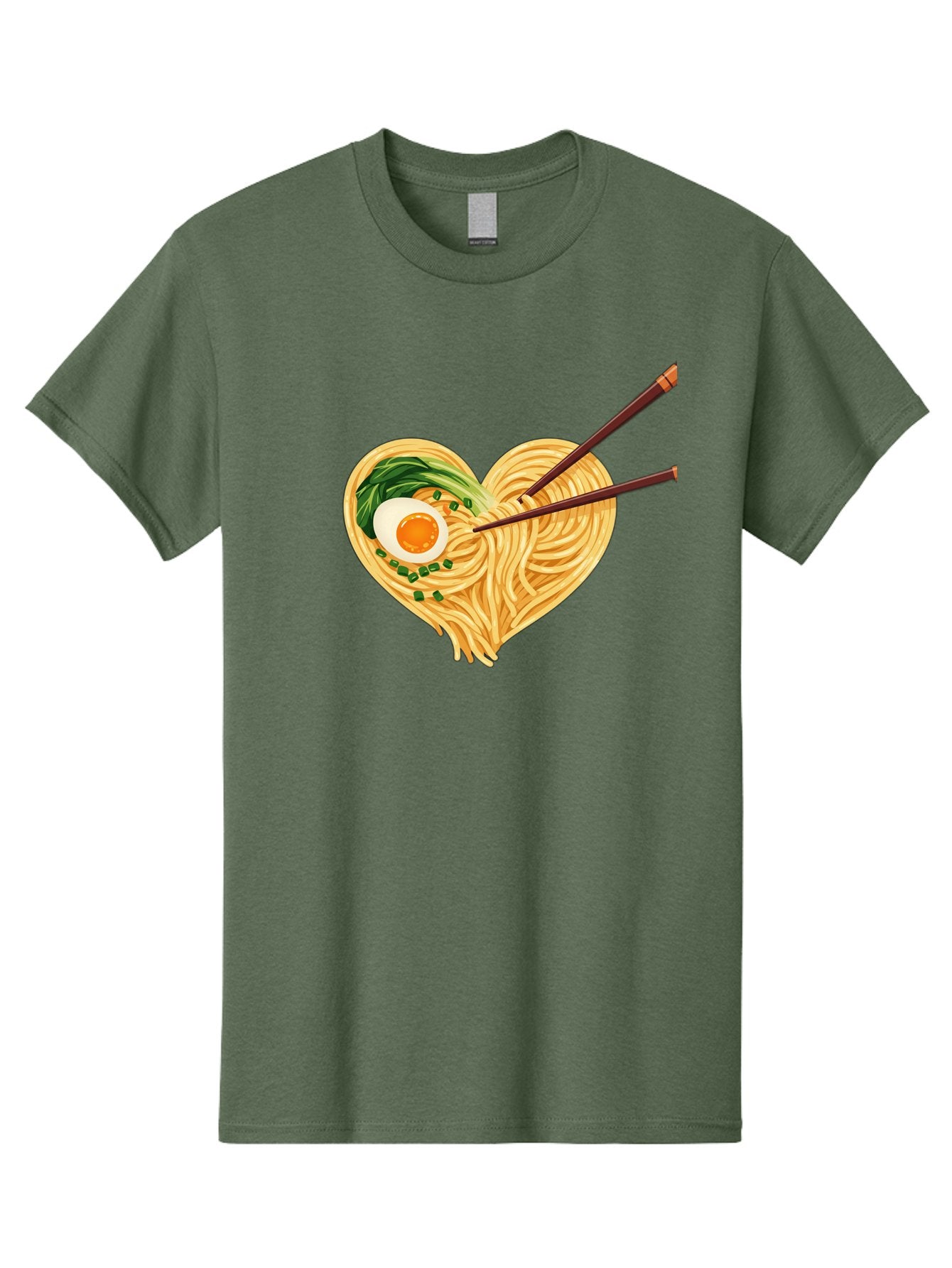 Ramen-Noodles-Heart Men'S Graphic Tee, 100% Cotton, Comfortable Casual Summer Wear, Machine Washable, Heart-Shaped Noodles, Ramen, Egg, Green Onions, Asian Cuisine, Chopsticks, Noodle Dish, Meal, Food, Appetizing, Delicious Bae723