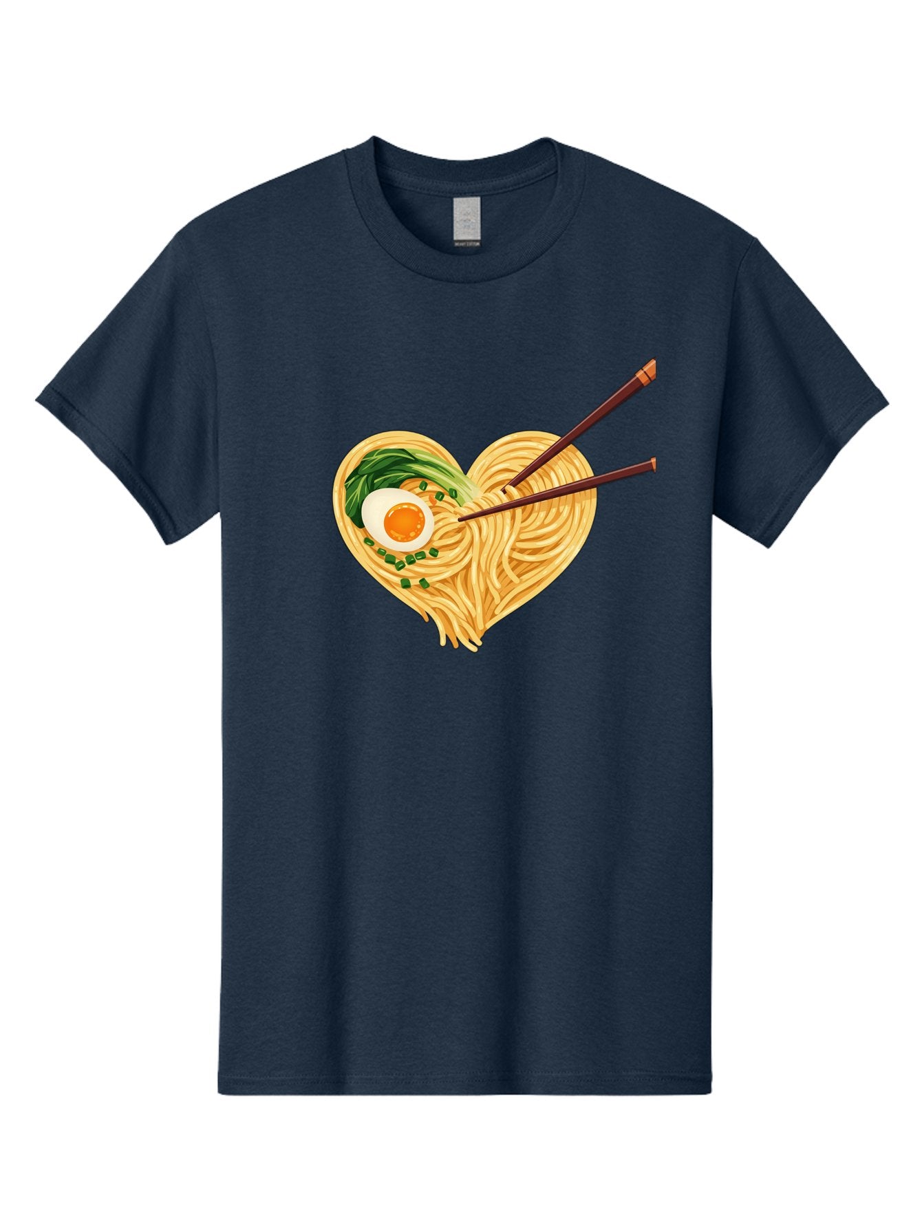 Ramen-Noodles-Heart Men'S Graphic Tee, 100% Cotton, Comfortable Casual Summer Wear, Machine Washable, Heart-Shaped Noodles, Ramen, Egg, Green Onions, Asian Cuisine, Chopsticks, Noodle Dish, Meal, Food, Appetizing, Delicious Bae723 5