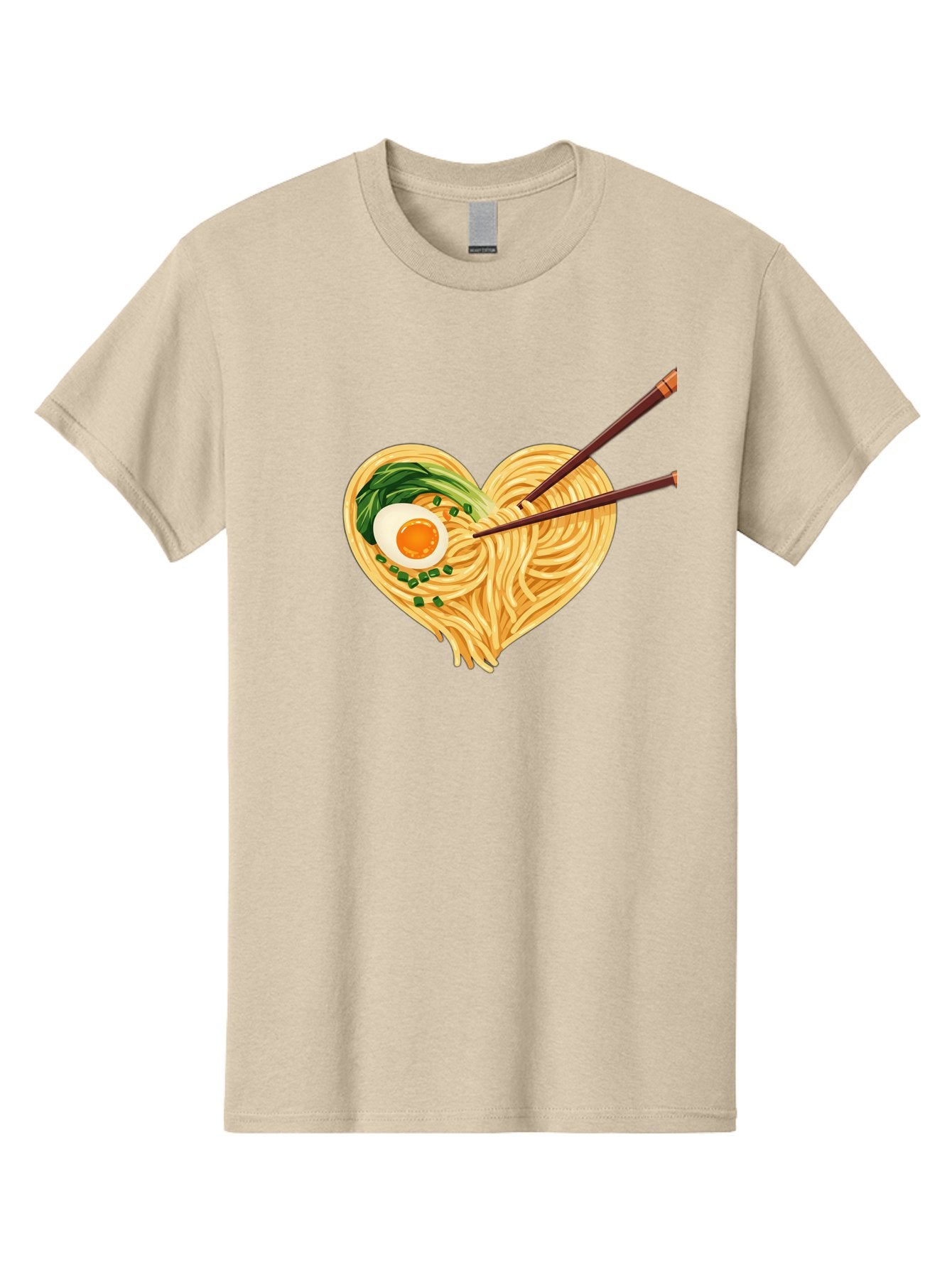 Ramen-Noodles-Heart Men'S Graphic Tee, 100% Cotton, Comfortable Casual Summer Wear, Machine Washable, Heart-Shaped Noodles, Ramen, Egg, Green Onions, Asian Cuisine, Chopsticks, Noodle Dish, Meal, Food, Appetizing, Delicious Bae723