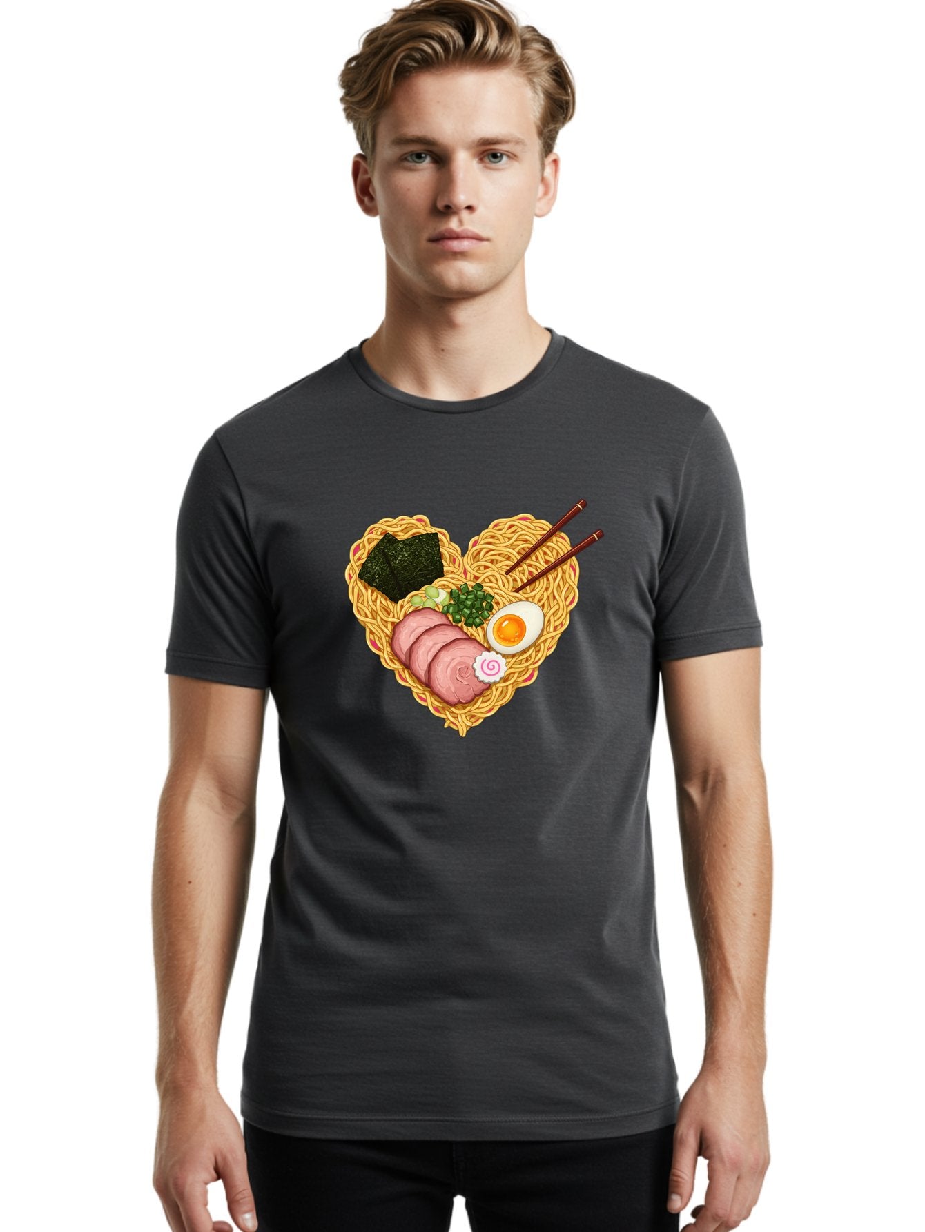 Ramen-Noodles Men'S Graphic Tee, 100% Cotton, Comfortable Casual Summer Wear, Machine Washable, Ramen Noodles, Sliced Meat, Boiled Egg, Seaweed, Green Onions, Fish Cake, Japanese Cuisine, Noodle Soup, Chopsticks, Food Art, Culinary Creativity, Bae724 27