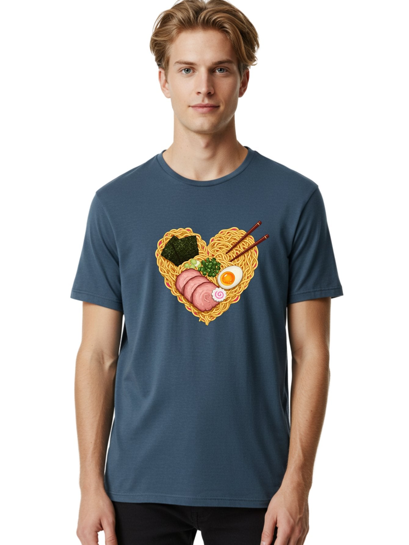 Ramen-Noodles Men'S Graphic Tee, 100% Cotton, Comfortable Casual Summer Wear, Machine Washable, Ramen Noodles, Sliced Meat, Boiled Egg, Seaweed, Green Onions, Fish Cake, Japanese Cuisine, Noodle Soup, Chopsticks, Food Art, Culinary Creativity, Bae724 23