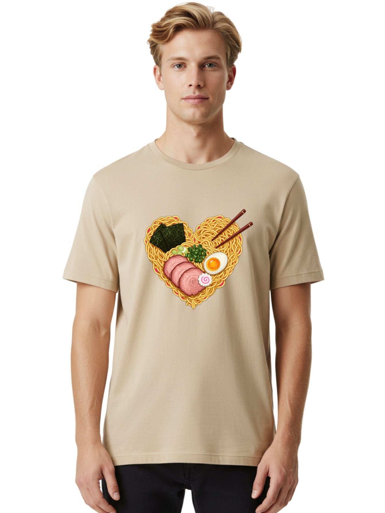 Ramen-Noodles Men'S Graphic Tee, 100% Cotton, Comfortable Casual Summer Wear, Machine Washable, Ramen Noodles, Sliced Meat, Boiled Egg, Seaweed, Green Onions, Fish Cake, Japanese Cuisine, Noodle Soup, Chopsticks, Food Art, Culinary Creativity, Bae724 25