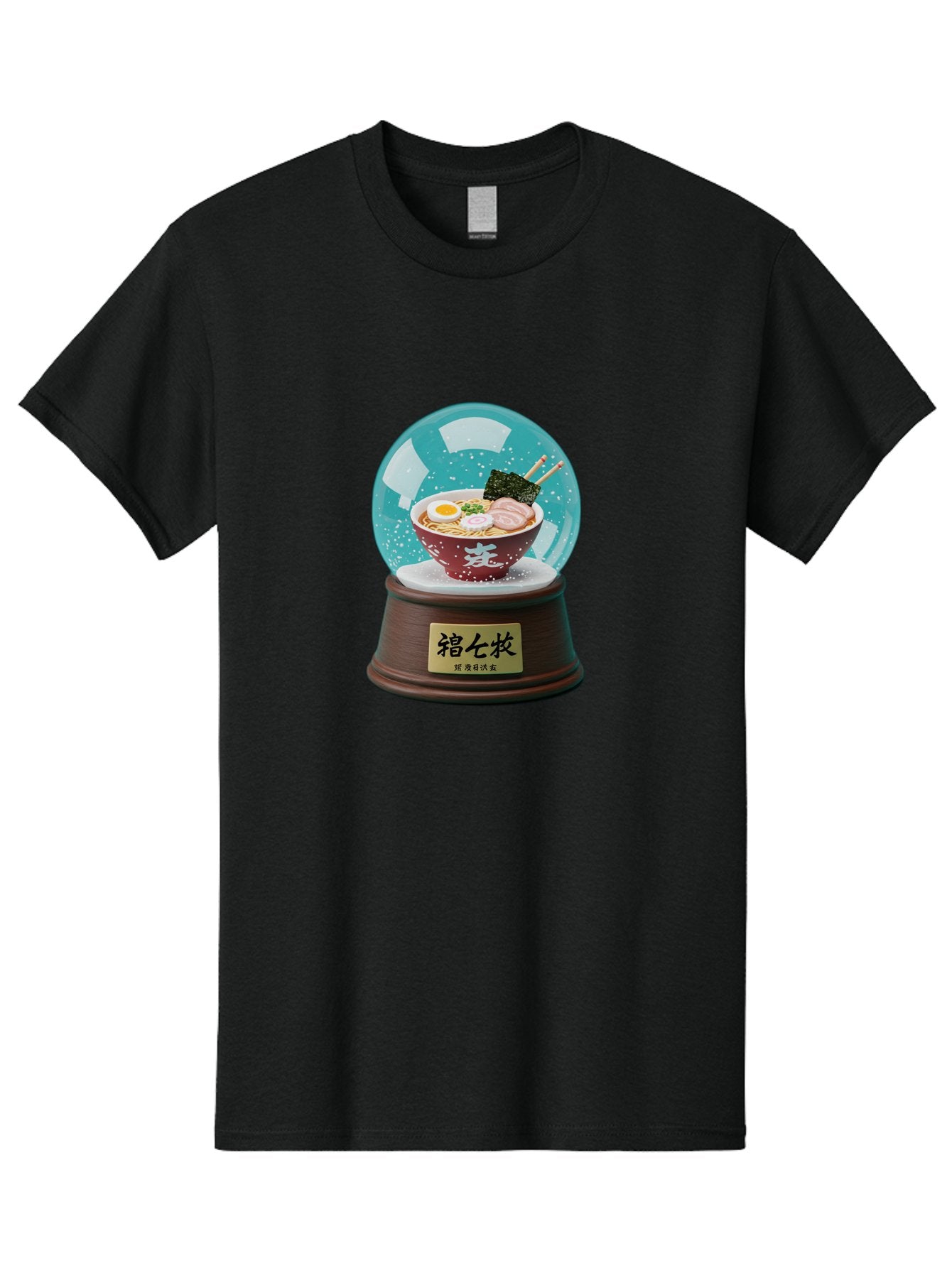 Ramen-Snow-Globe Men'S Graphic Tee, 100% Cotton, Comfortable Casual Summer Wear, Machine Washable, Ramen In A Snow Globe, Japanese Cuisine, Noodle Soup, Egg, Pork Slices, Seaweed, Chopsticks, Kanji Characters, Miniature Food, Winter Scene, Bae725 6