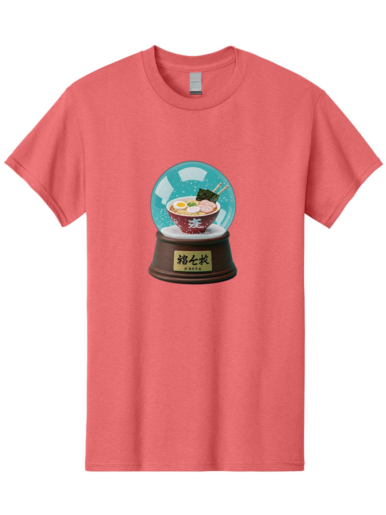 Ramen-Snow-Globe Men'S Graphic Tee, 100% Cotton, Comfortable Casual Summer Wear, Machine Washable, Ramen In A Snow Globe, Japanese Cuisine, Noodle Soup, Egg, Pork Slices, Seaweed, Chopsticks, Kanji Characters, Miniature Food, Winter Scene, Bae725 7