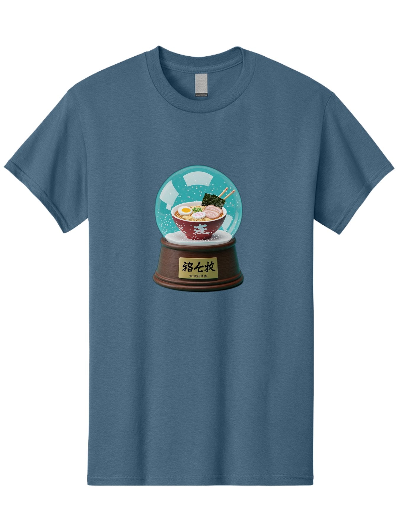 Ramen-Snow-Globe Men'S Graphic Tee, 100% Cotton, Comfortable Casual Summer Wear, Machine Washable, Ramen In A Snow Globe, Japanese Cuisine, Noodle Soup, Egg, Pork Slices, Seaweed, Chopsticks, Kanji Characters, Miniature Food, Winter Scene, Bae725 4