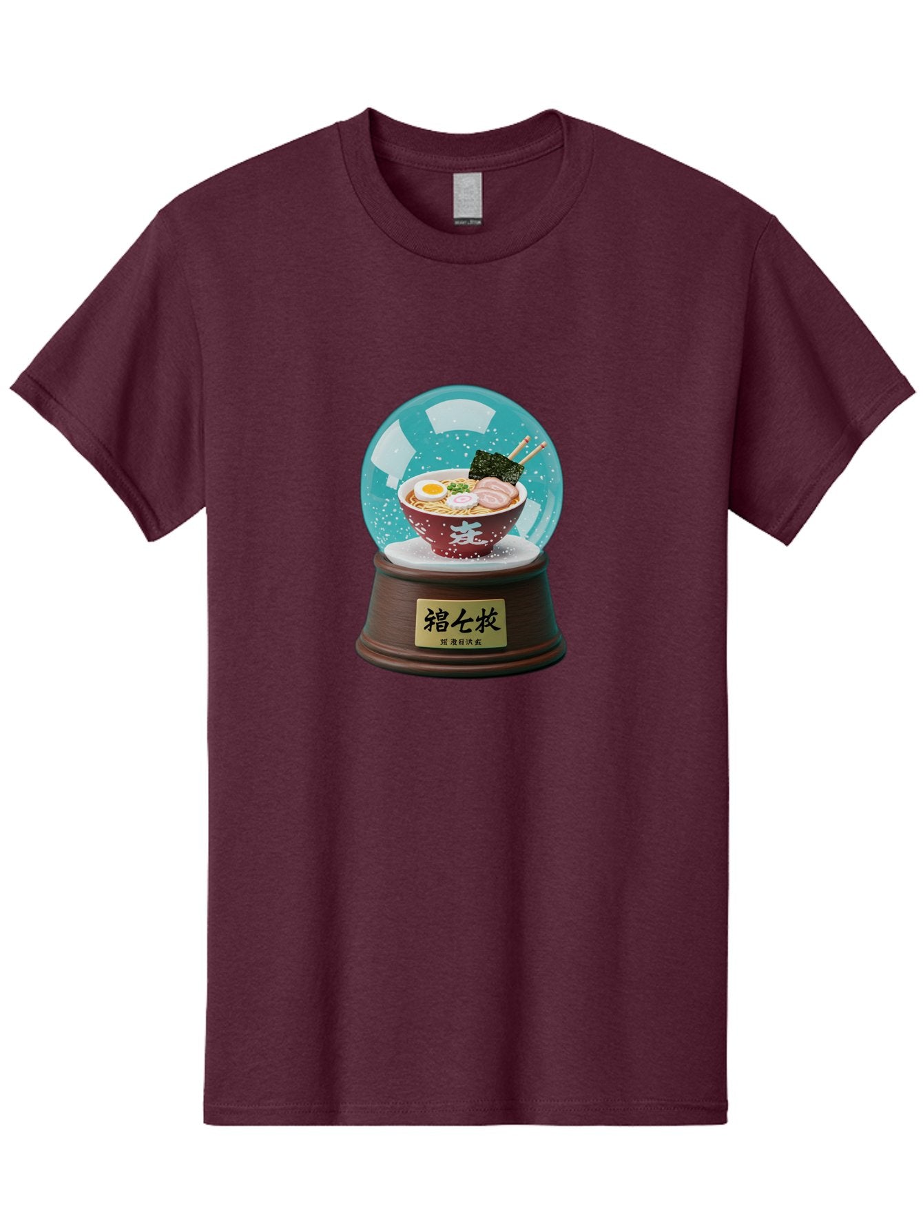 Ramen-Snow-Globe Men'S Graphic Tee, 100% Cotton, Comfortable Casual Summer Wear, Machine Washable, Ramen In A Snow Globe, Japanese Cuisine, Noodle Soup, Egg, Pork Slices, Seaweed, Chopsticks, Kanji Characters, Miniature Food, Winter Scene, Bae725 15