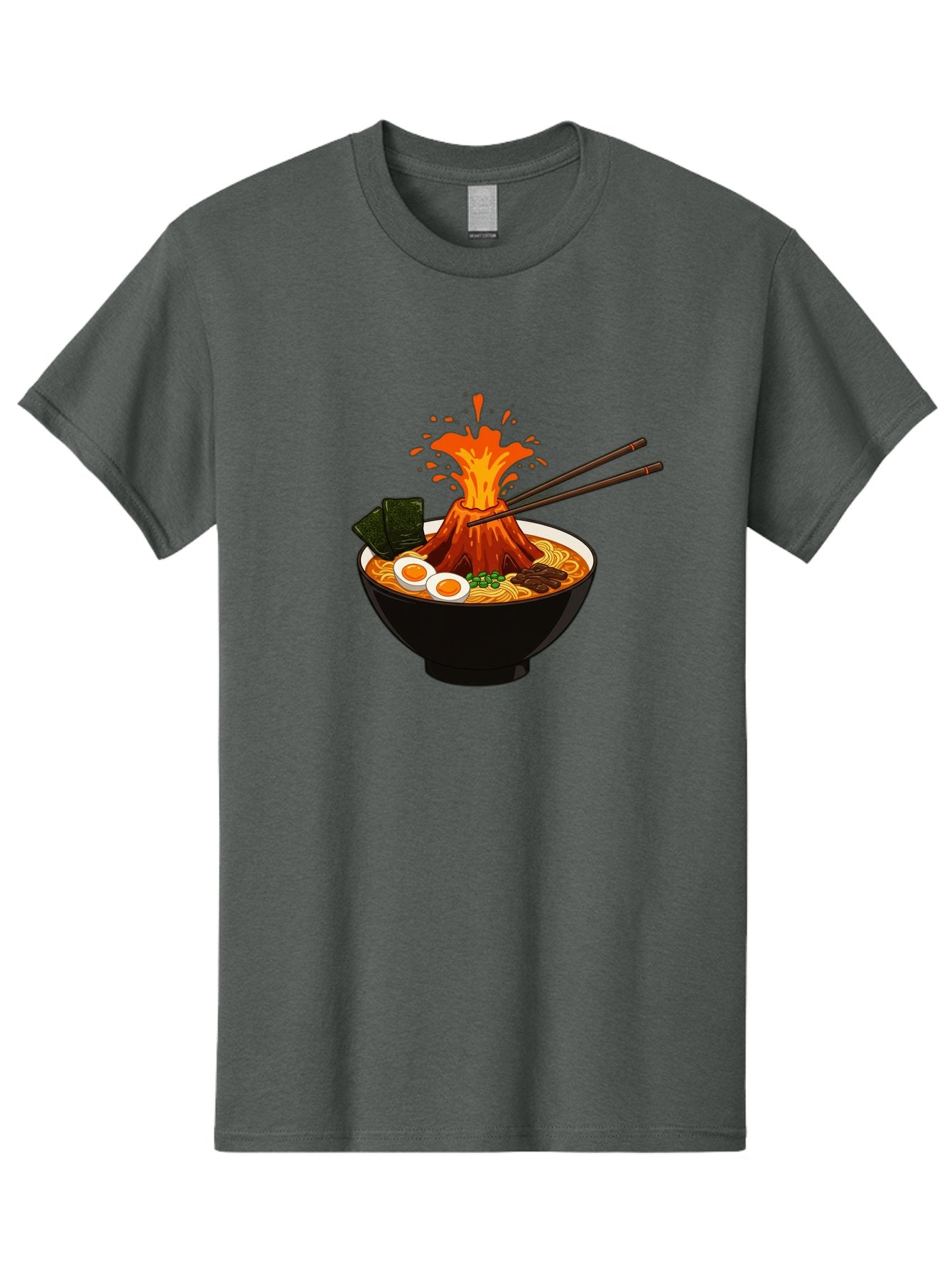 Ramen-Volcano Men'S Graphic Tee, 100% Cotton, Comfortable Casual Summer Wear, Machine Washable, Bowl Of Ramen, Steaming Hot Noodles, Spicy Soup, Boiled Egg, Seaweed, Chopsticks, Fiery Volcano, Japanese Cuisine, Savory Flavors, Delicious Meal, Bae726 10