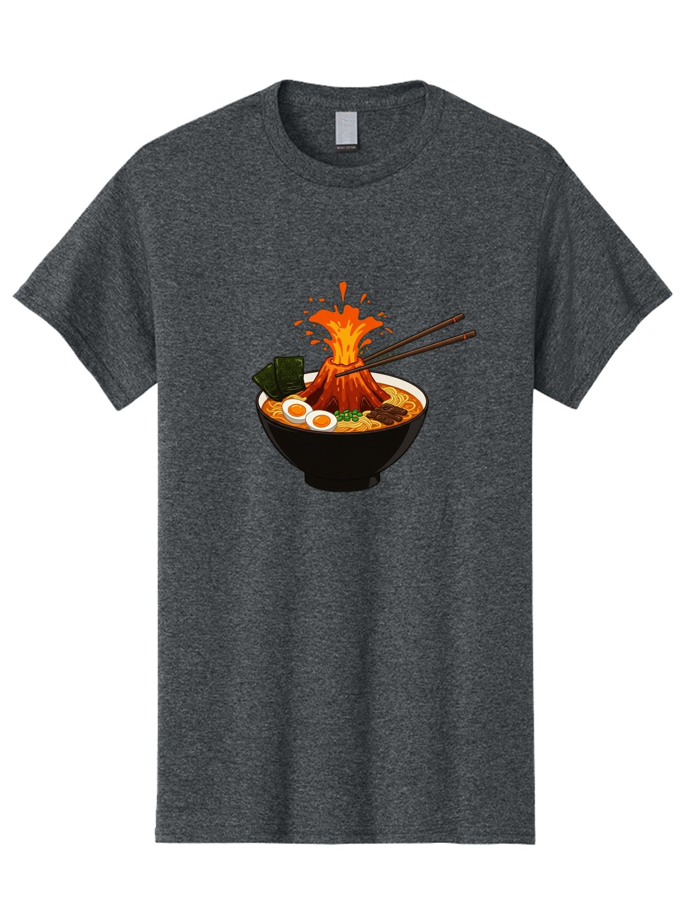 Ramen-Volcano Men'S Graphic Tee, 100% Cotton, Comfortable Casual Summer Wear, Machine Washable, Bowl Of Ramen, Steaming Hot Noodles, Spicy Soup, Boiled Egg, Seaweed, Chopsticks, Fiery Volcano, Japanese Cuisine, Savory Flavors, Delicious Meal, Bae726 14