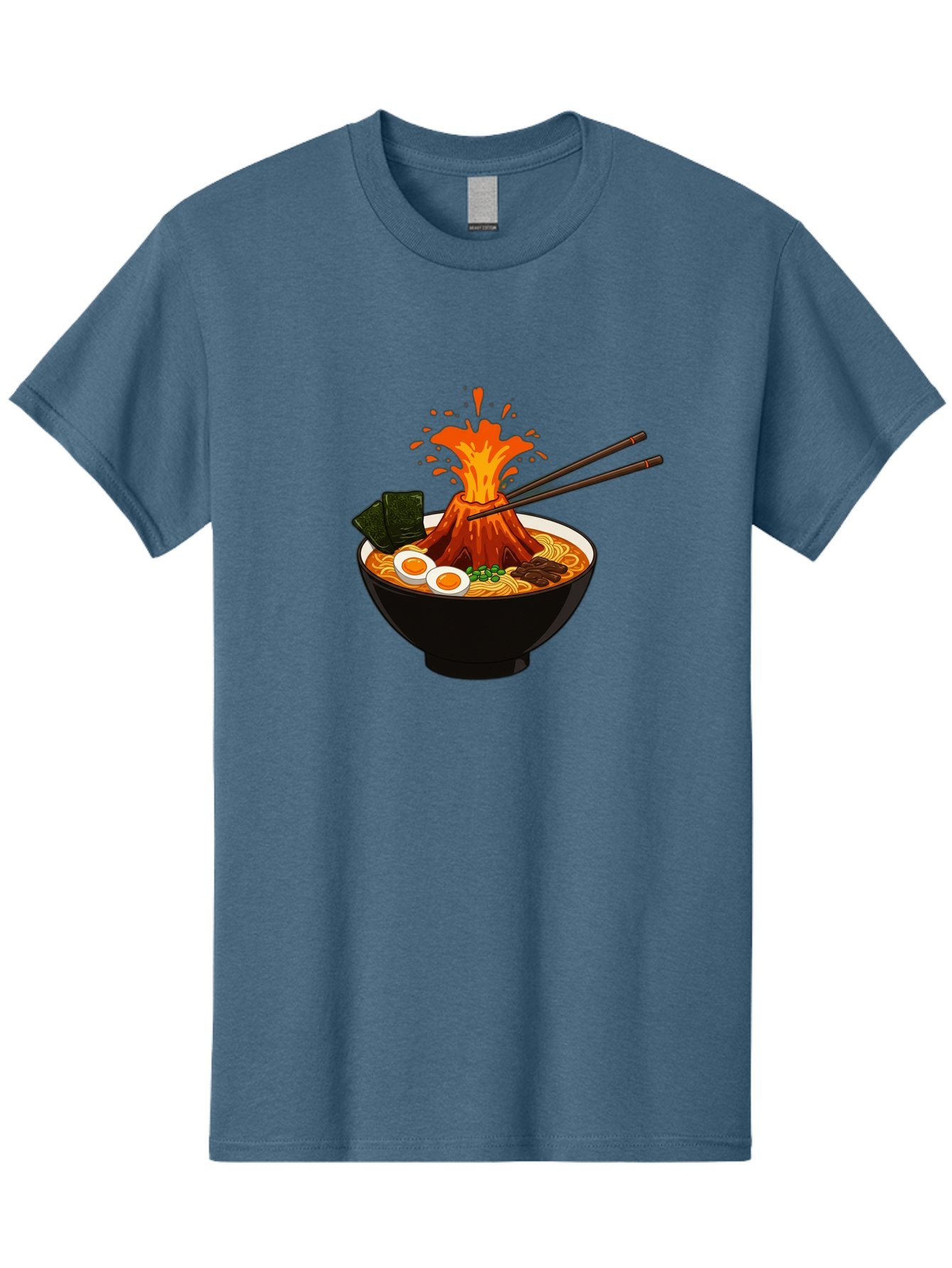 Ramen-Volcano Men'S Graphic Tee, 100% Cotton, Comfortable Casual Summer Wear, Machine Washable, Bowl Of Ramen, Steaming Hot Noodles, Spicy Soup, Boiled Egg, Seaweed, Chopsticks, Fiery Volcano, Japanese Cuisine, Savory Flavors, Delicious Meal, Bae726 9