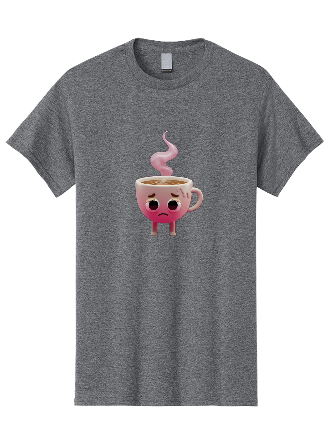Sad-Coffee-Cup-1 Men'S Graphic Tee, 100% Cotton, Comfortable Casual Summer Wear, Machine Washable, Cartoon Coffee Cup With Face, Coffee In The Cup, Steaming Hot Beverage, Sad Face Expression, Pink Gradient Color, Quirky Character Design, Bae730 13
