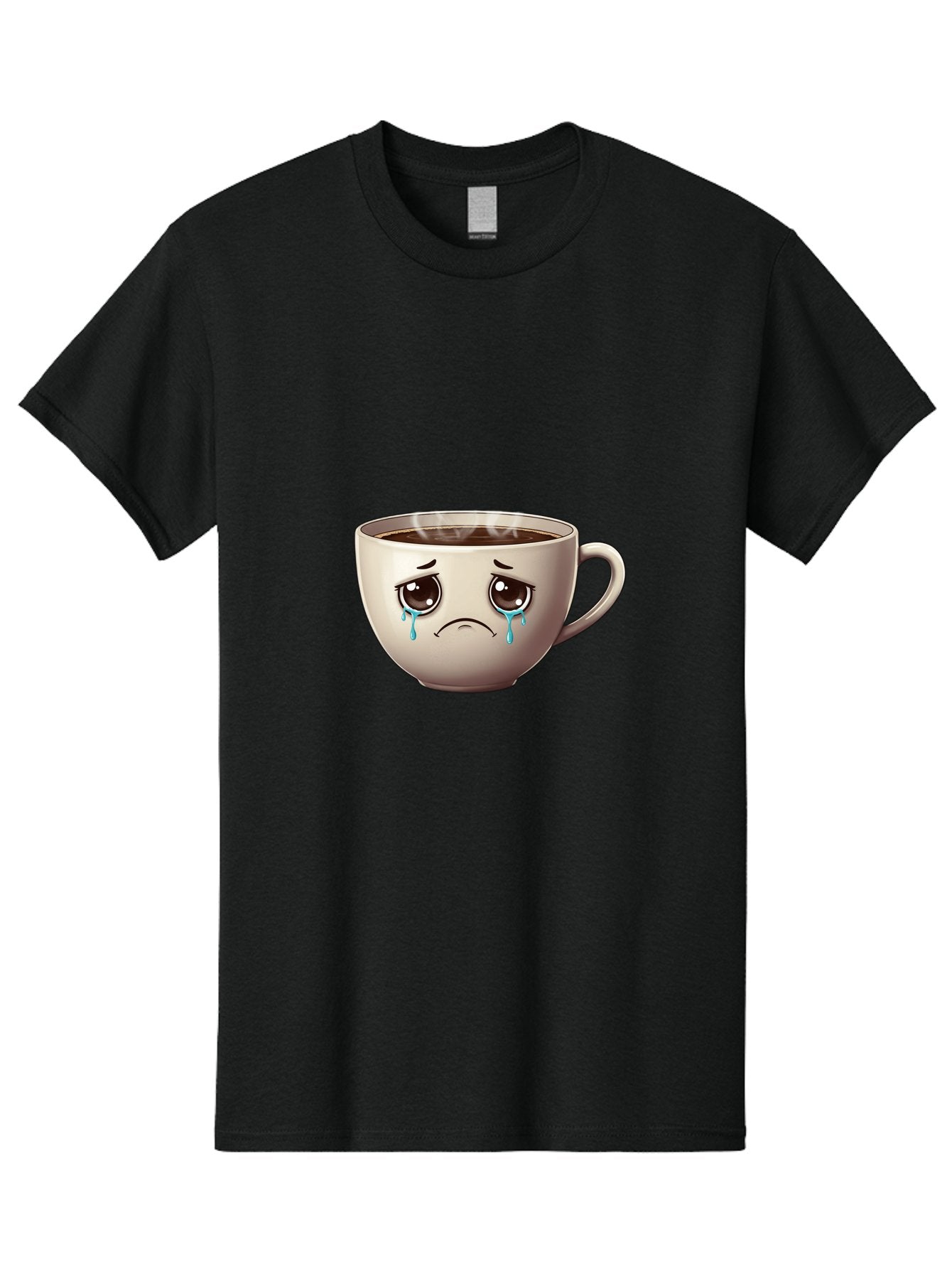 Sad-Coffee-Cup-2 Men'S Graphic Tee, 100% Cotton, Comfortable Casual Summer Wear, Machine Washable, Unhappy Coffee Cup, Sad Face, Crying Emoji, Steaming Hot Coffee, Frowning Face, Emotional Beverage, Coffee Lover'S Distress, Tearful Coffee Cup Bae731 5