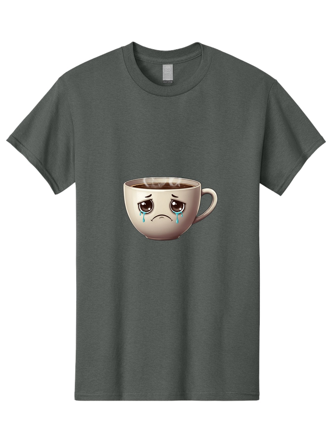 Sad-Coffee-Cup-2 Men'S Graphic Tee, 100% Cotton, Comfortable Casual Summer Wear, Machine Washable, Unhappy Coffee Cup, Sad Face, Crying Emoji, Steaming Hot Coffee, Frowning Face, Emotional Beverage, Coffee Lover'S Distress, Tearful Coffee Cup Bae731 11