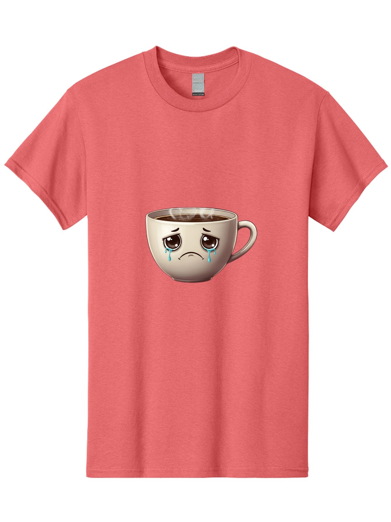 Sad-Coffee-Cup-2 Men'S Graphic Tee, 100% Cotton, Comfortable Casual Summer Wear, Machine Washable, Unhappy Coffee Cup, Sad Face, Crying Emoji, Steaming Hot Coffee, Frowning Face, Emotional Beverage, Coffee Lover'S Distress, Tearful Coffee Cup Bae731 3
