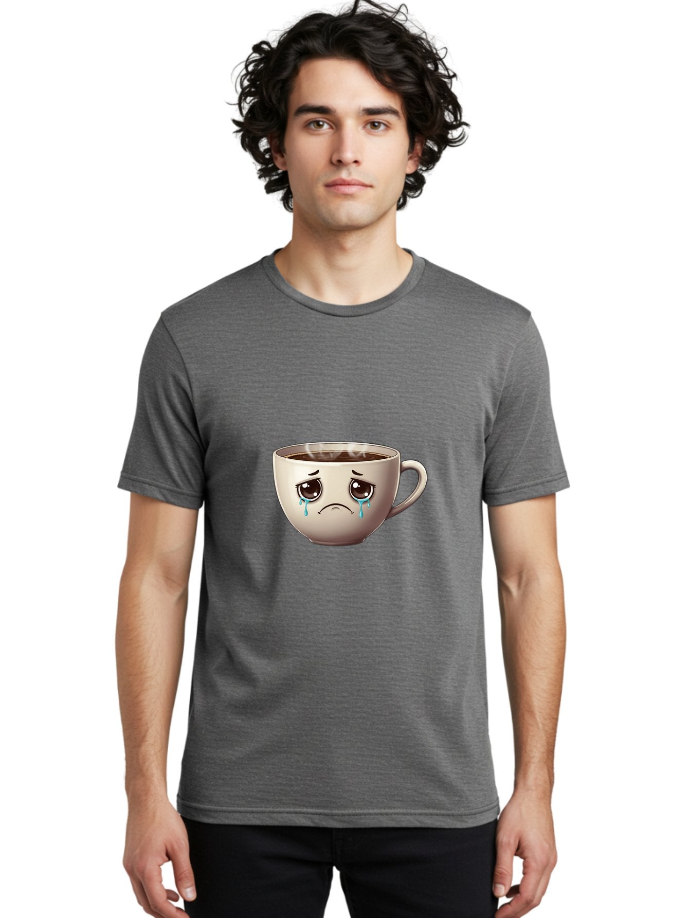 Sad-Coffee-Cup-2 Men'S Graphic Tee, 100% Cotton, Comfortable Casual Summer Wear, Machine Washable, Unhappy Coffee Cup, Sad Face, Crying Emoji, Steaming Hot Coffee, Frowning Face, Emotional Beverage, Coffee Lover'S Distress, Tearful Coffee Cup Bae731 29