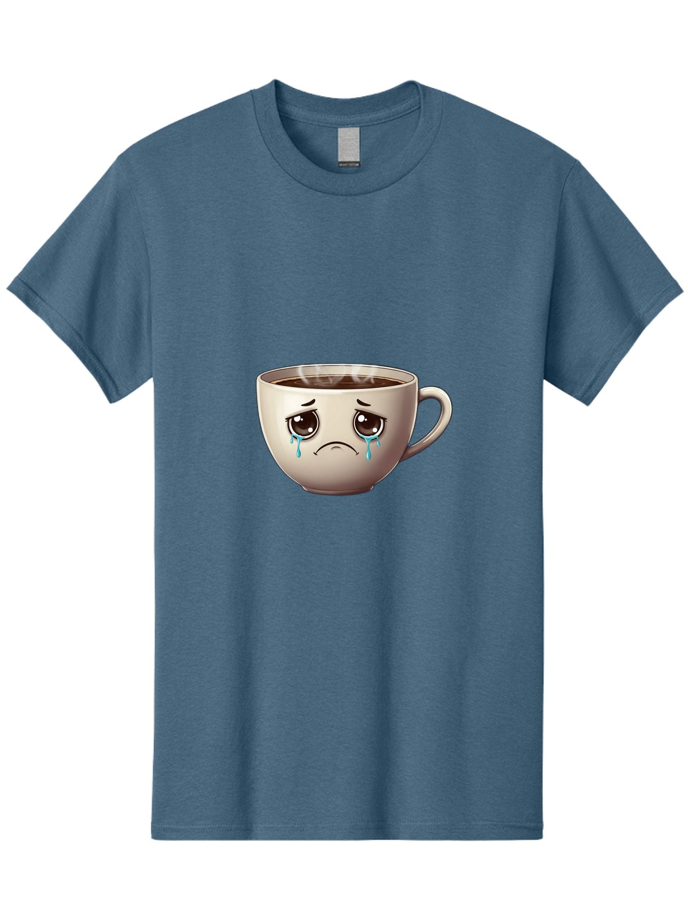 Sad-Coffee-Cup-2 Men'S Graphic Tee, 100% Cotton, Comfortable Casual Summer Wear, Machine Washable, Unhappy Coffee Cup, Sad Face, Crying Emoji, Steaming Hot Coffee, Frowning Face, Emotional Beverage, Coffee Lover'S Distress, Tearful Coffee Cup Bae731