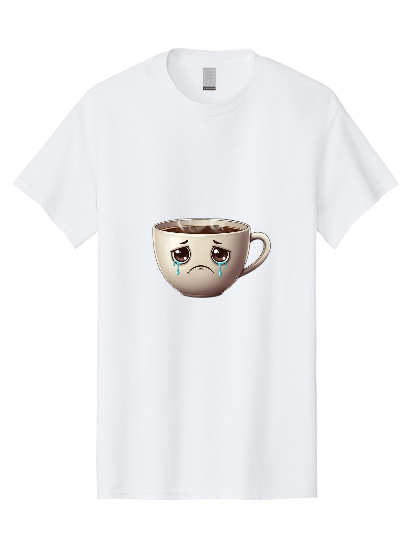 Sad-Coffee-Cup-2 Men'S Graphic Tee, 100% Cotton, Comfortable Casual Summer Wear, Machine Washable, Unhappy Coffee Cup, Sad Face, Crying Emoji, Steaming Hot Coffee, Frowning Face, Emotional Beverage, Coffee Lover'S Distress, Tearful Coffee Cup Bae731 7