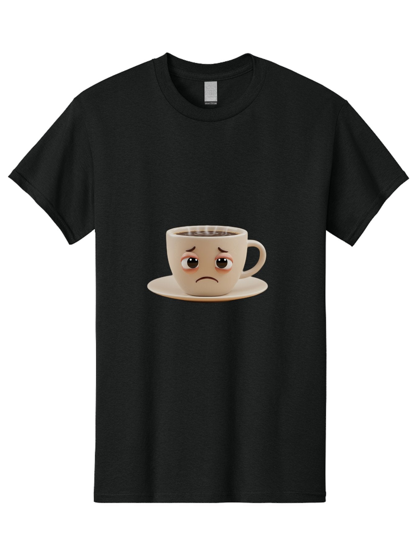 Sad-Coffee-Cup-3 Men'S Graphic Tee, 100% Cotton, Comfortable Casual Summer Wear, Machine Washable, Sad Coffee Cup, Frowning Face, Coffee Break, Unhappy Mood, Cartoon Character, Cute Design, Coffee Lover, Emotional Expression, Bae732 3