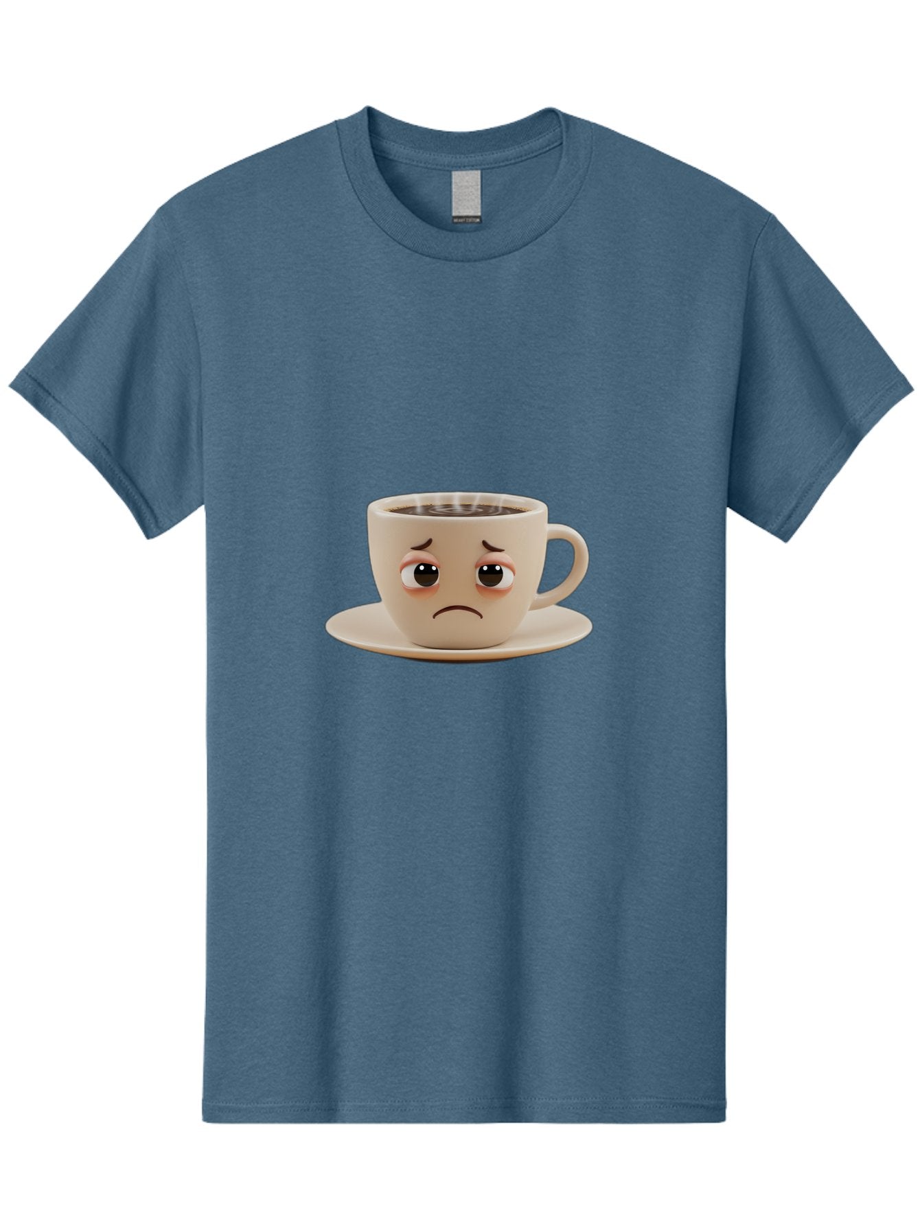 Sad-Coffee-Cup-3 Men'S Graphic Tee, 100% Cotton, Comfortable Casual Summer Wear, Machine Washable, Sad Coffee Cup, Frowning Face, Coffee Break, Unhappy Mood, Cartoon Character, Cute Design, Coffee Lover, Emotional Expression, Bae732 15