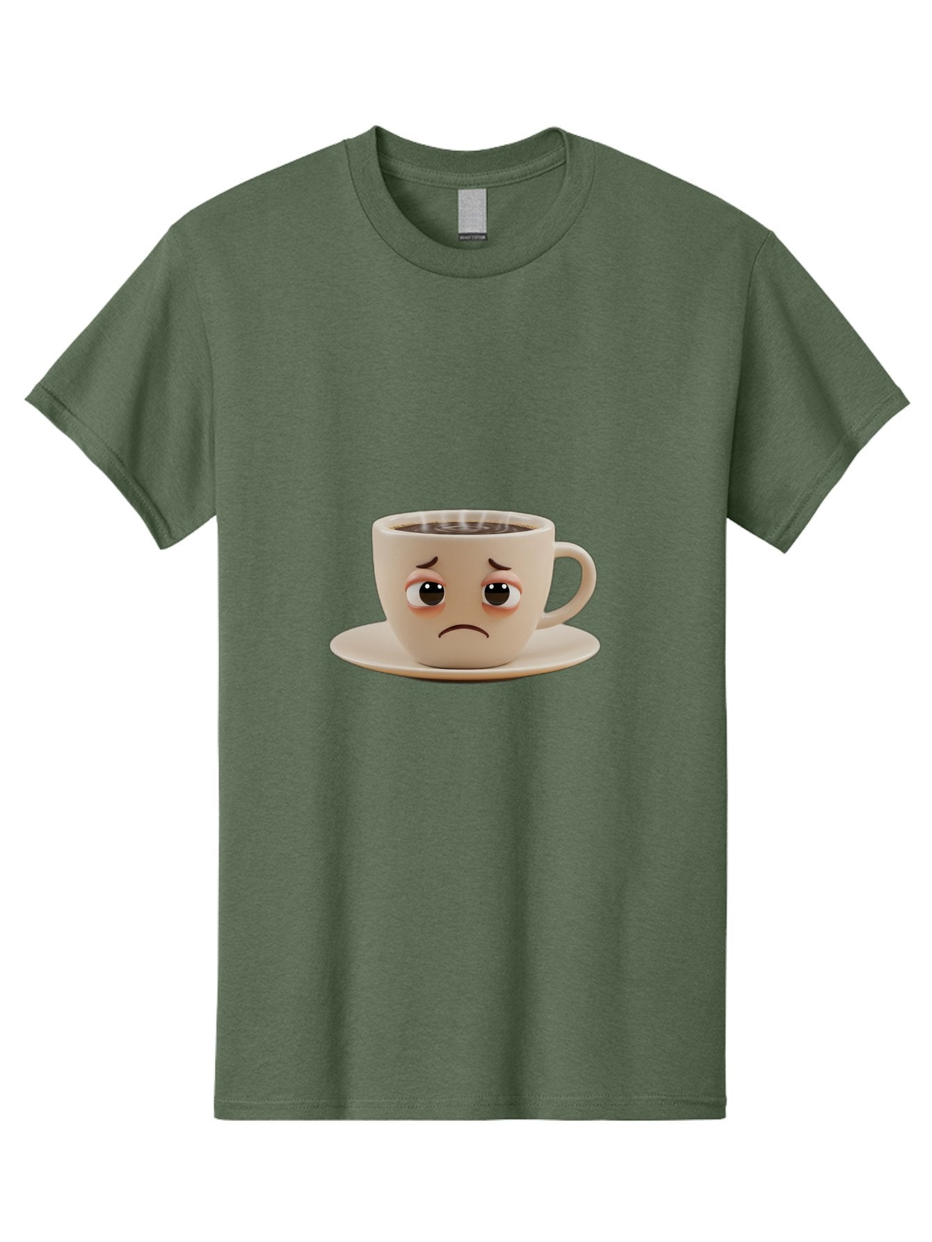 Sad-Coffee-Cup-3 Men'S Graphic Tee, 100% Cotton, Comfortable Casual Summer Wear, Machine Washable, Sad Coffee Cup, Frowning Face, Coffee Break, Unhappy Mood, Cartoon Character, Cute Design, Coffee Lover, Emotional Expression, Bae732 14