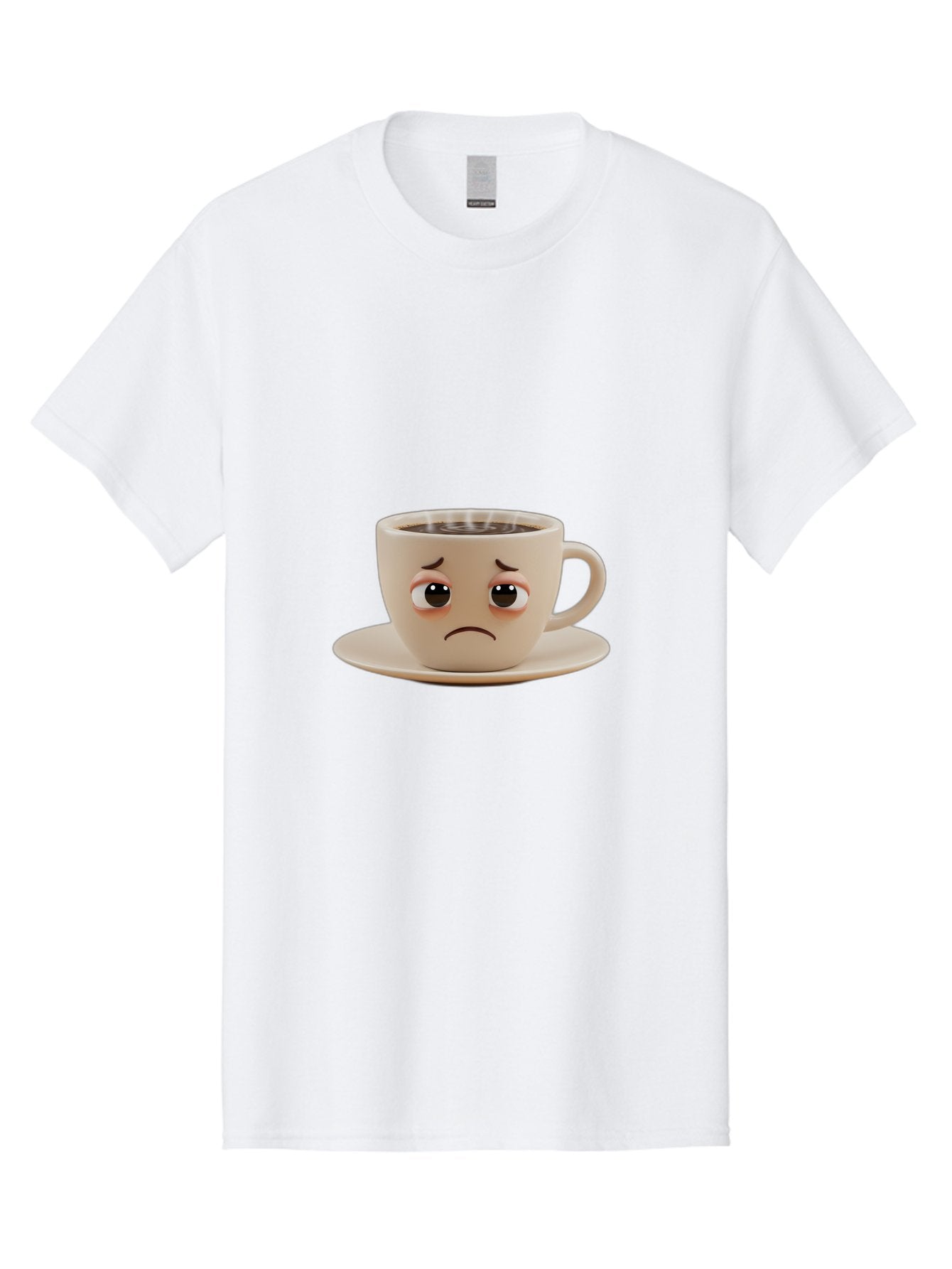 Sad-Coffee-Cup-3 Men'S Graphic Tee, 100% Cotton, Comfortable Casual Summer Wear, Machine Washable, Sad Coffee Cup, Frowning Face, Coffee Break, Unhappy Mood, Cartoon Character, Cute Design, Coffee Lover, Emotional Expression, Bae732