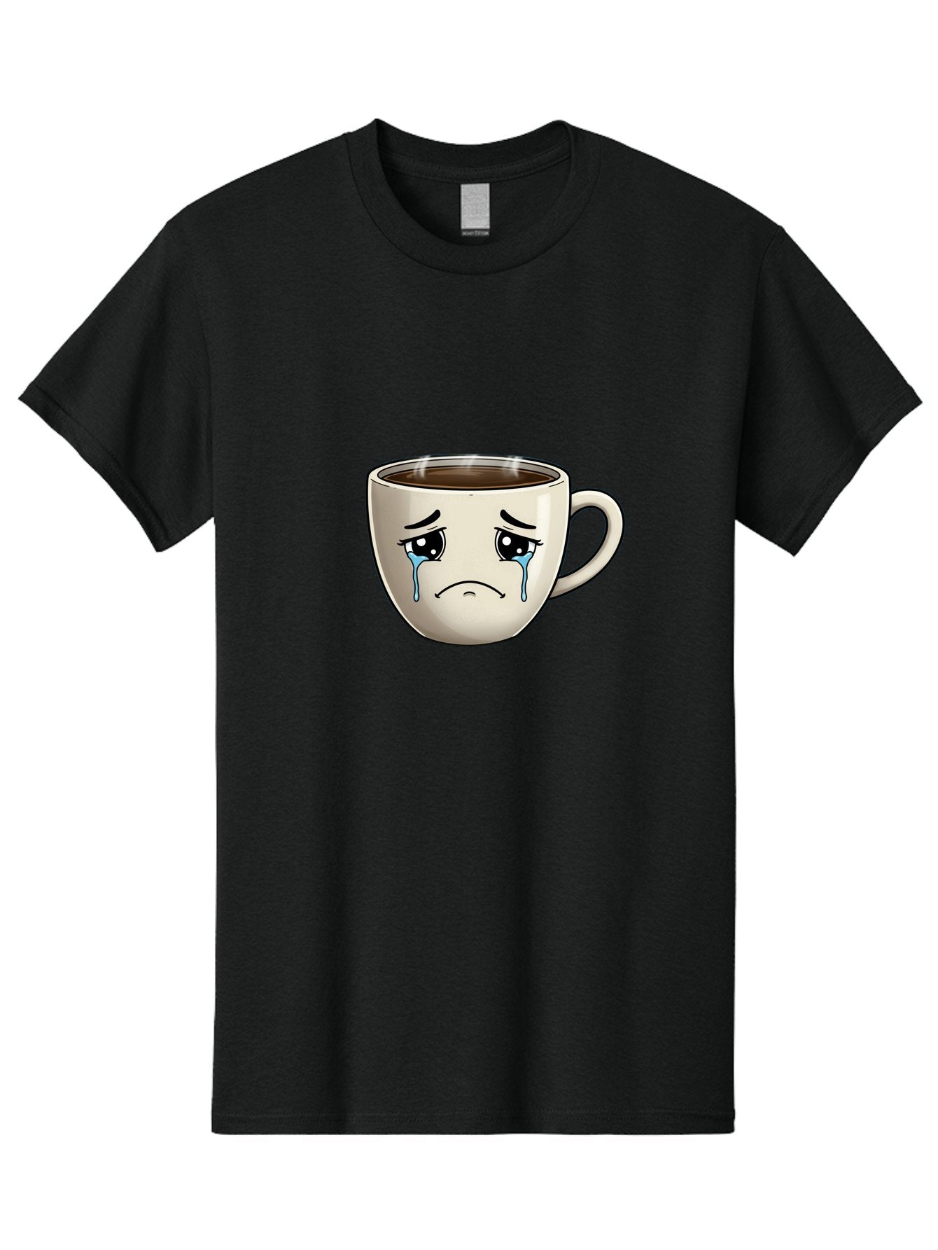 Sad-Coffee-Cup Men'S Graphic Tee, 100% Cotton, Comfortable Casual Summer Wear, Machine Washable, Sad Coffee Cup, Crying Face, Dark Coffee, Steaming Hot, Emotional Expression, Coffee Culture, Sad Face Cartoon, Morning Coffee, Coffee Break Bae733 6