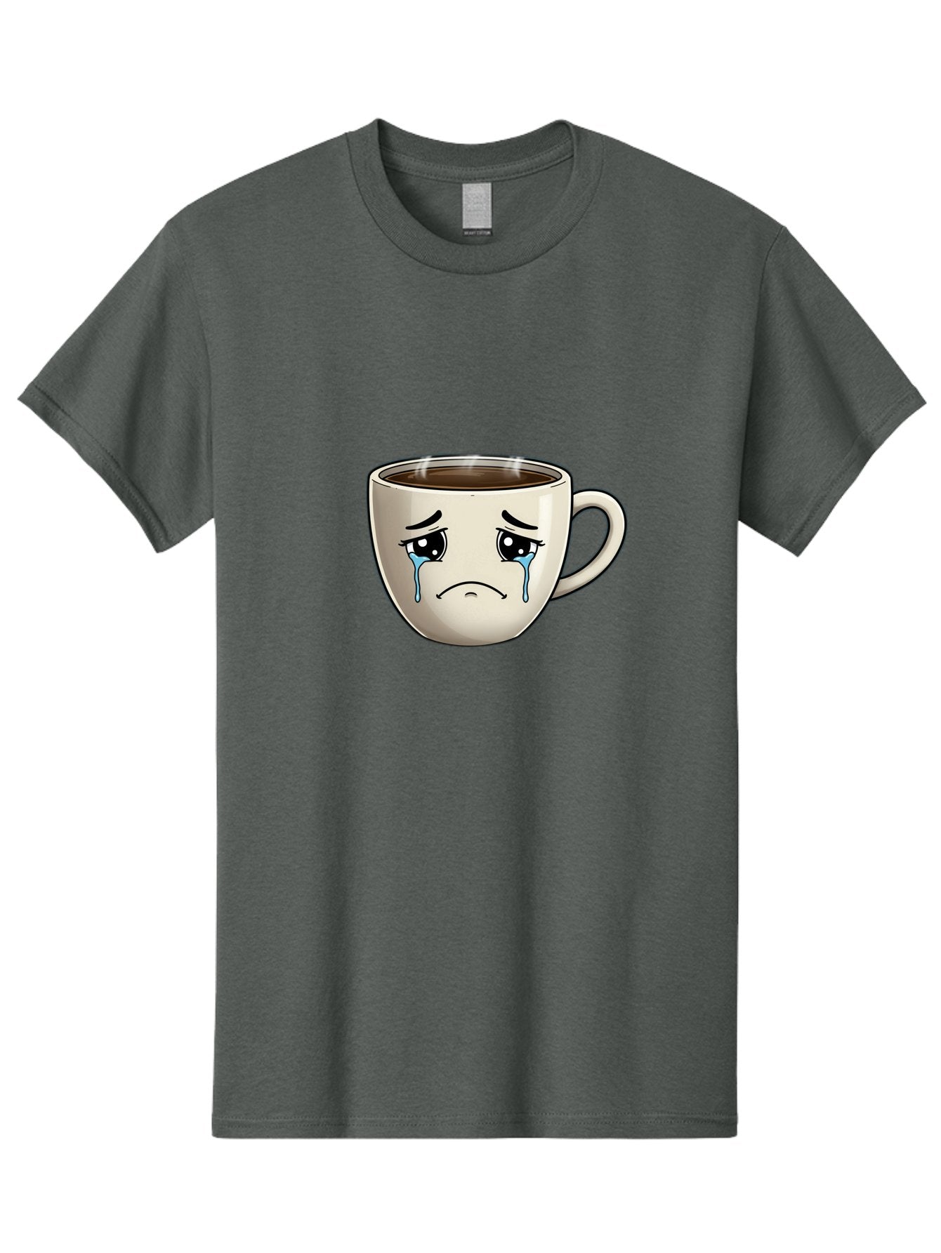 Sad-Coffee-Cup Men'S Graphic Tee, 100% Cotton, Comfortable Casual Summer Wear, Machine Washable, Sad Coffee Cup, Crying Face, Dark Coffee, Steaming Hot, Emotional Expression, Coffee Culture, Sad Face Cartoon, Morning Coffee, Coffee Break Bae733