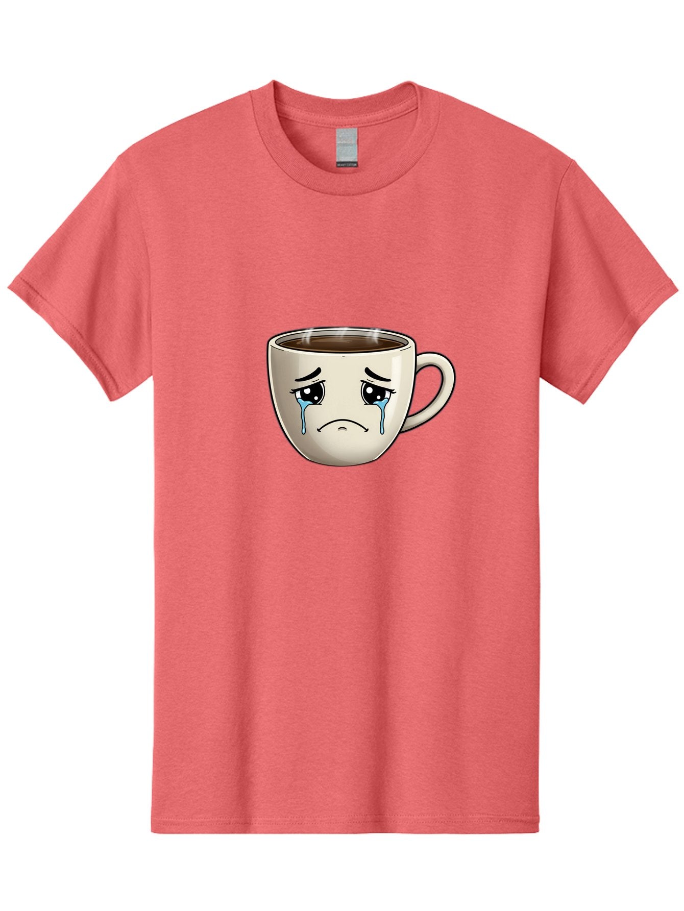 Sad-Coffee-Cup Men'S Graphic Tee, 100% Cotton, Comfortable Casual Summer Wear, Machine Washable, Sad Coffee Cup, Crying Face, Dark Coffee, Steaming Hot, Emotional Expression, Coffee Culture, Sad Face Cartoon, Morning Coffee, Coffee Break Bae733 13