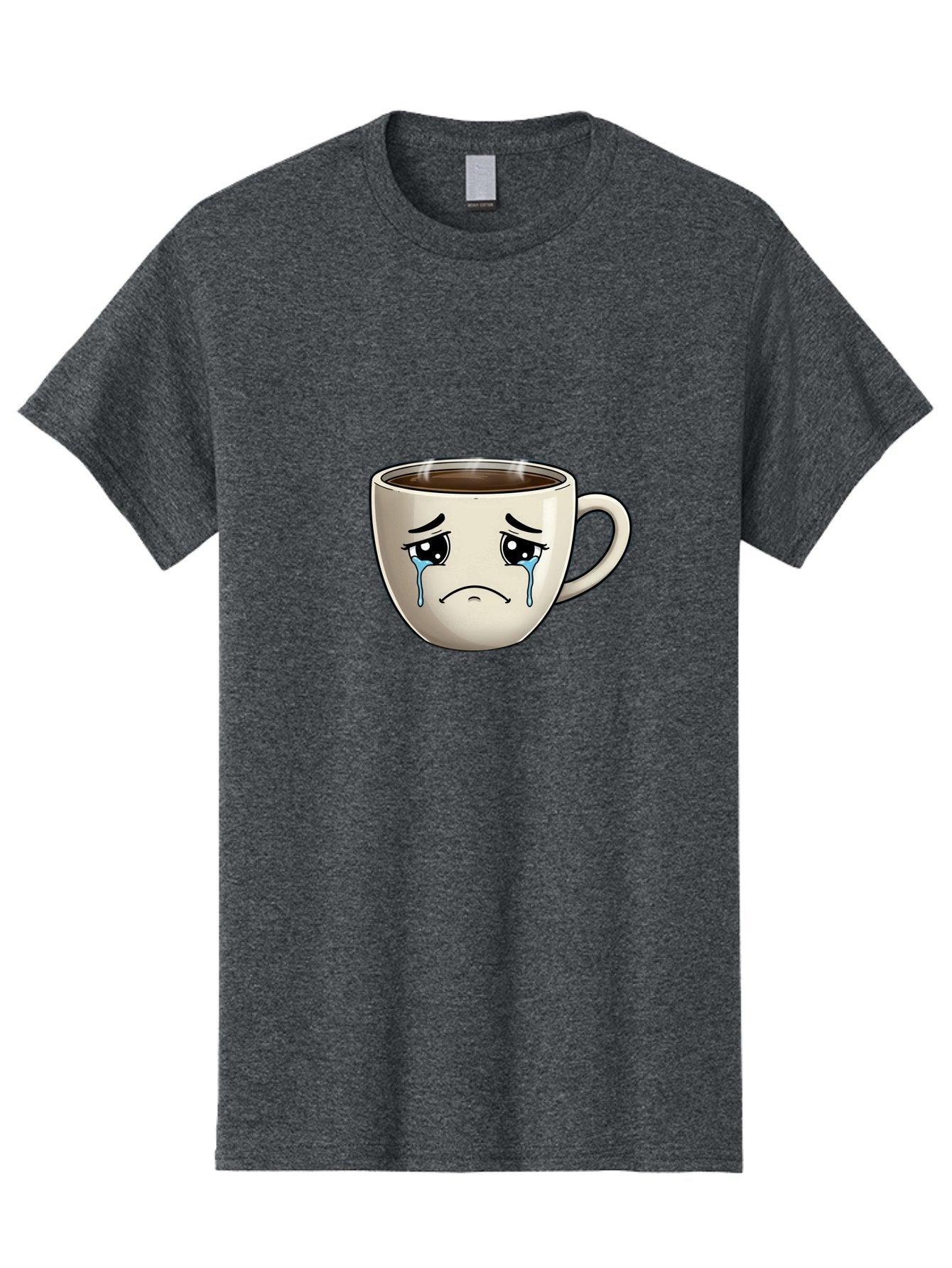Sad-Coffee-Cup Men'S Graphic Tee, 100% Cotton, Comfortable Casual Summer Wear, Machine Washable, Sad Coffee Cup, Crying Face, Dark Coffee, Steaming Hot, Emotional Expression, Coffee Culture, Sad Face Cartoon, Morning Coffee, Coffee Break Bae733 5
